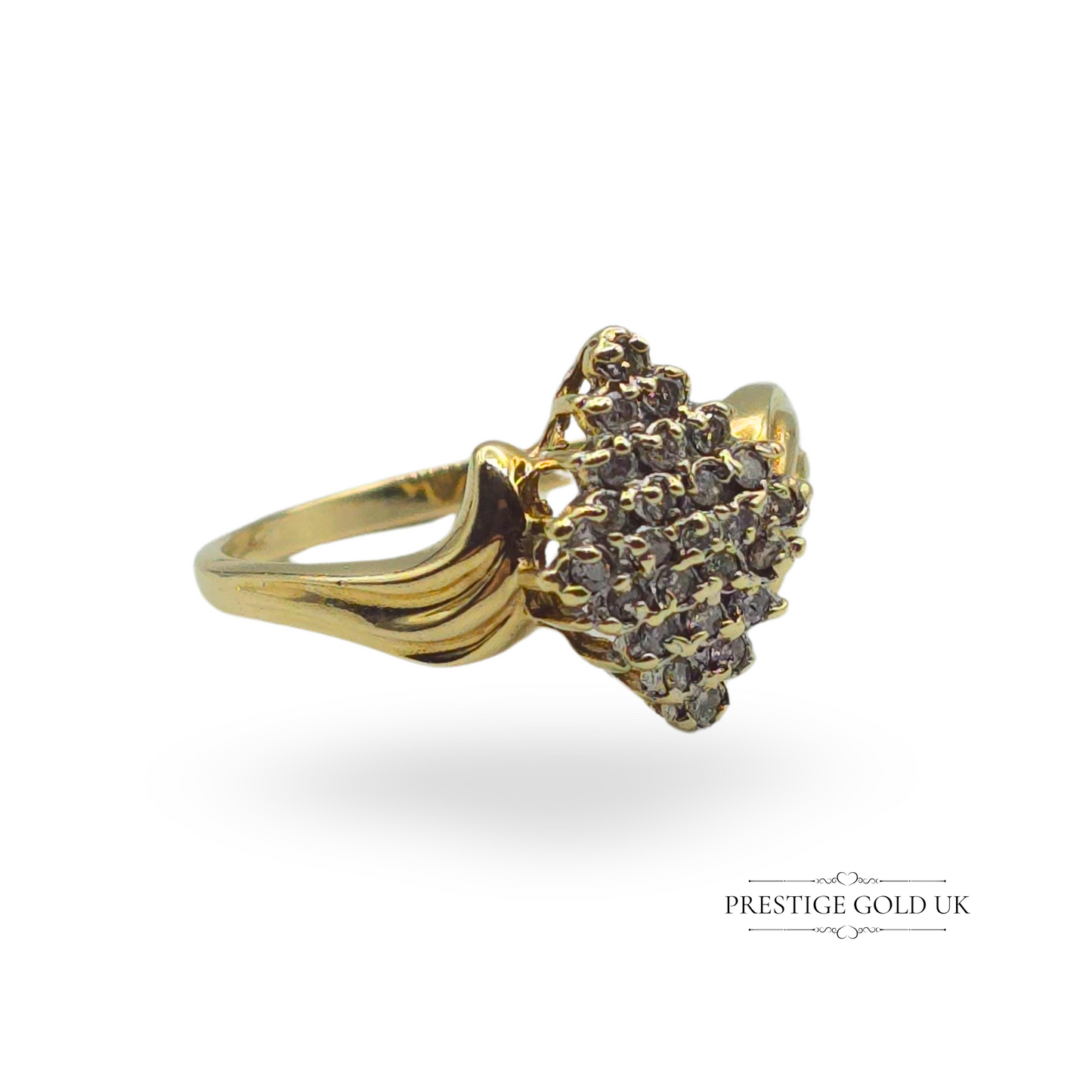 9ct Gold Marquise-Shaped Diamond Cluster Ring, UK S 1/2 US 9 1/4 Euro 60.5