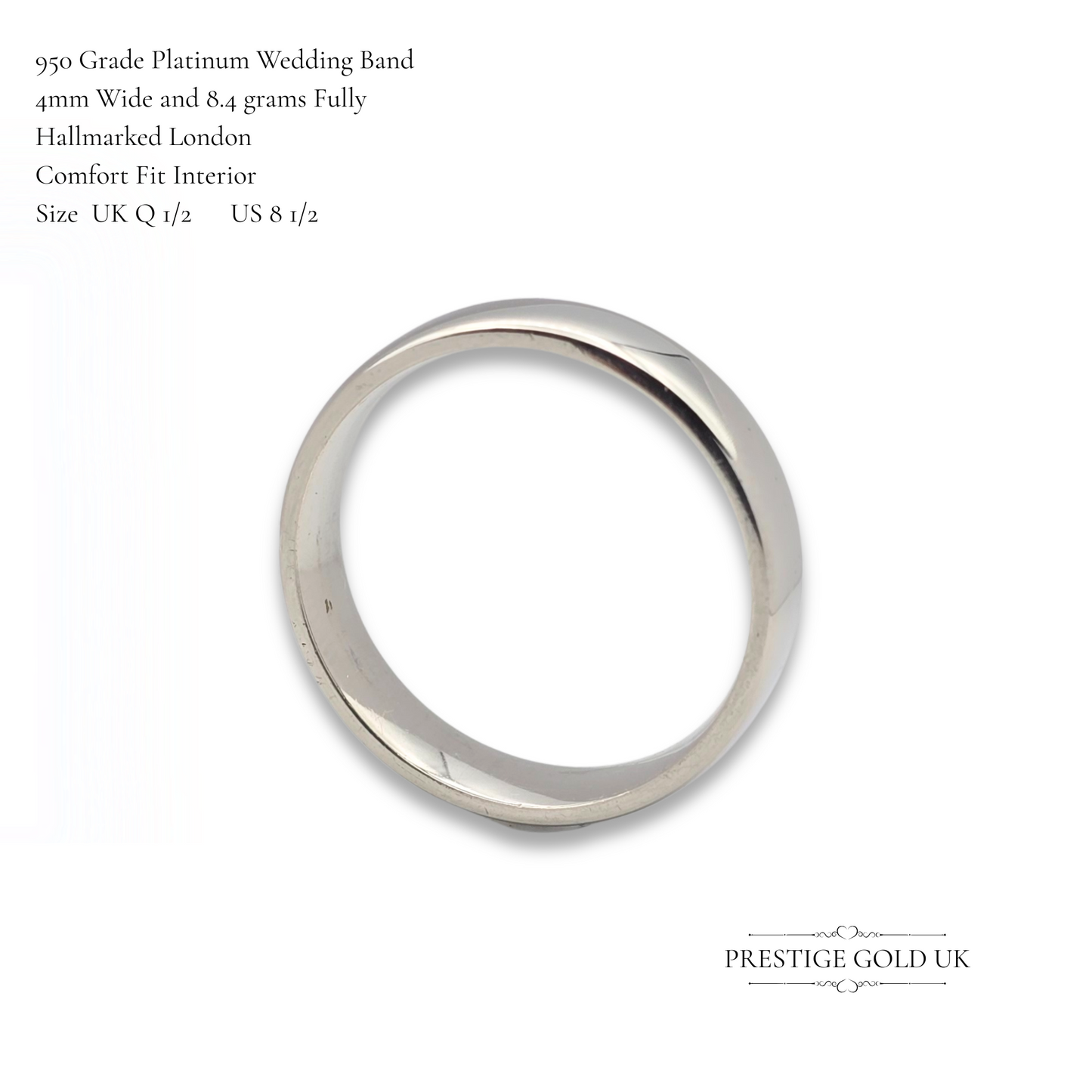 Heavy Platinum Wedding Band Crafted By B&N London, Size UK Q 1/2 US 8 1/2