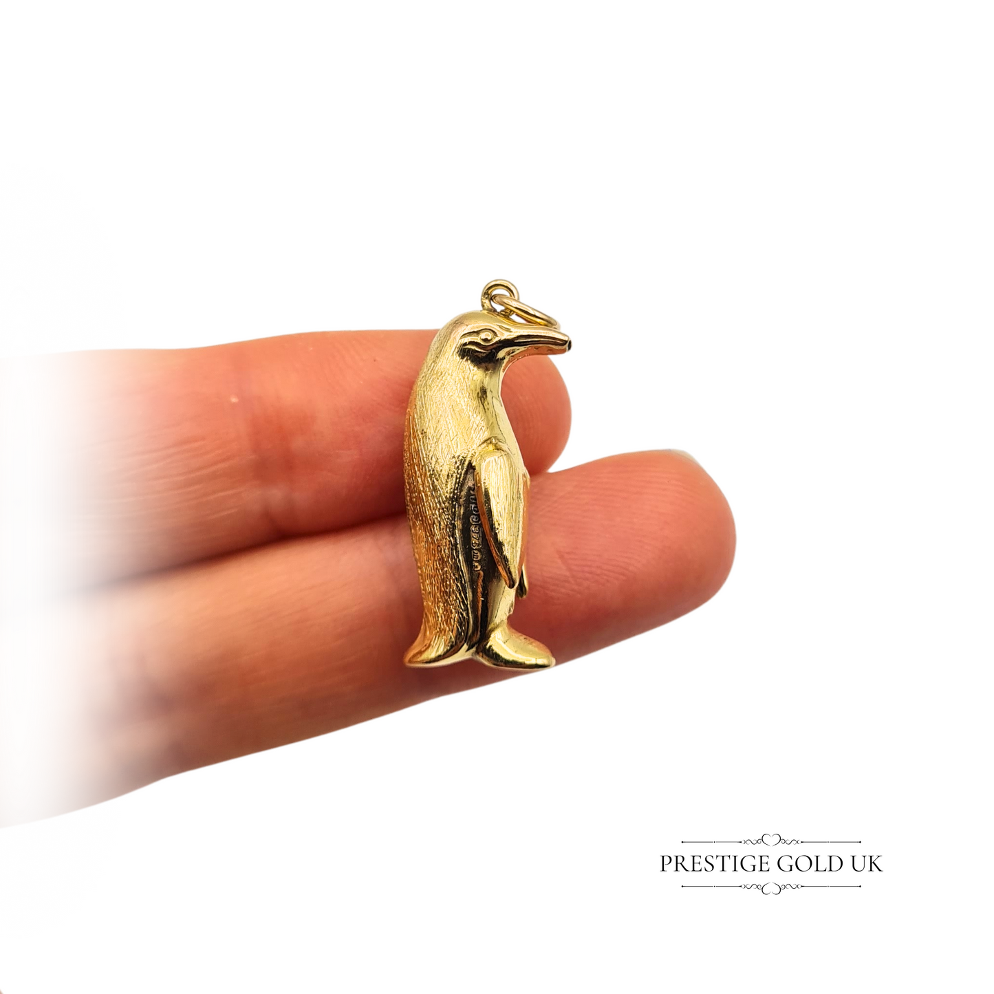9ct Gold Large Detailed Penguin Charm, Hollow Vintage Standing Penguin Pendant