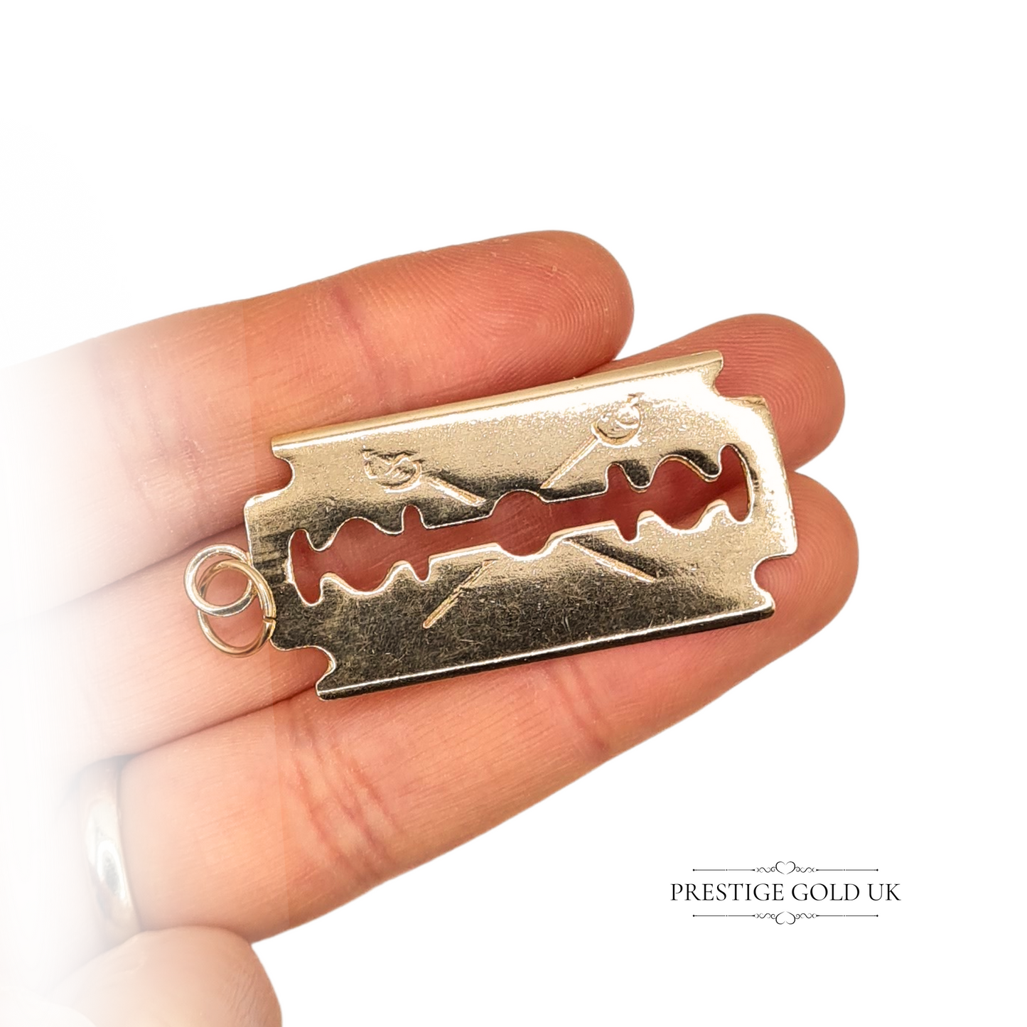 9ct Gold Barber Razor Blade Pendant, Vintage Wet Shave Jewellery
