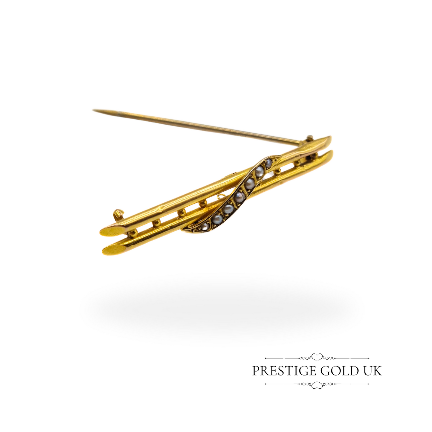 Vintage 9ct Gold Twin-Row Pearl Brooch, 4.5cm