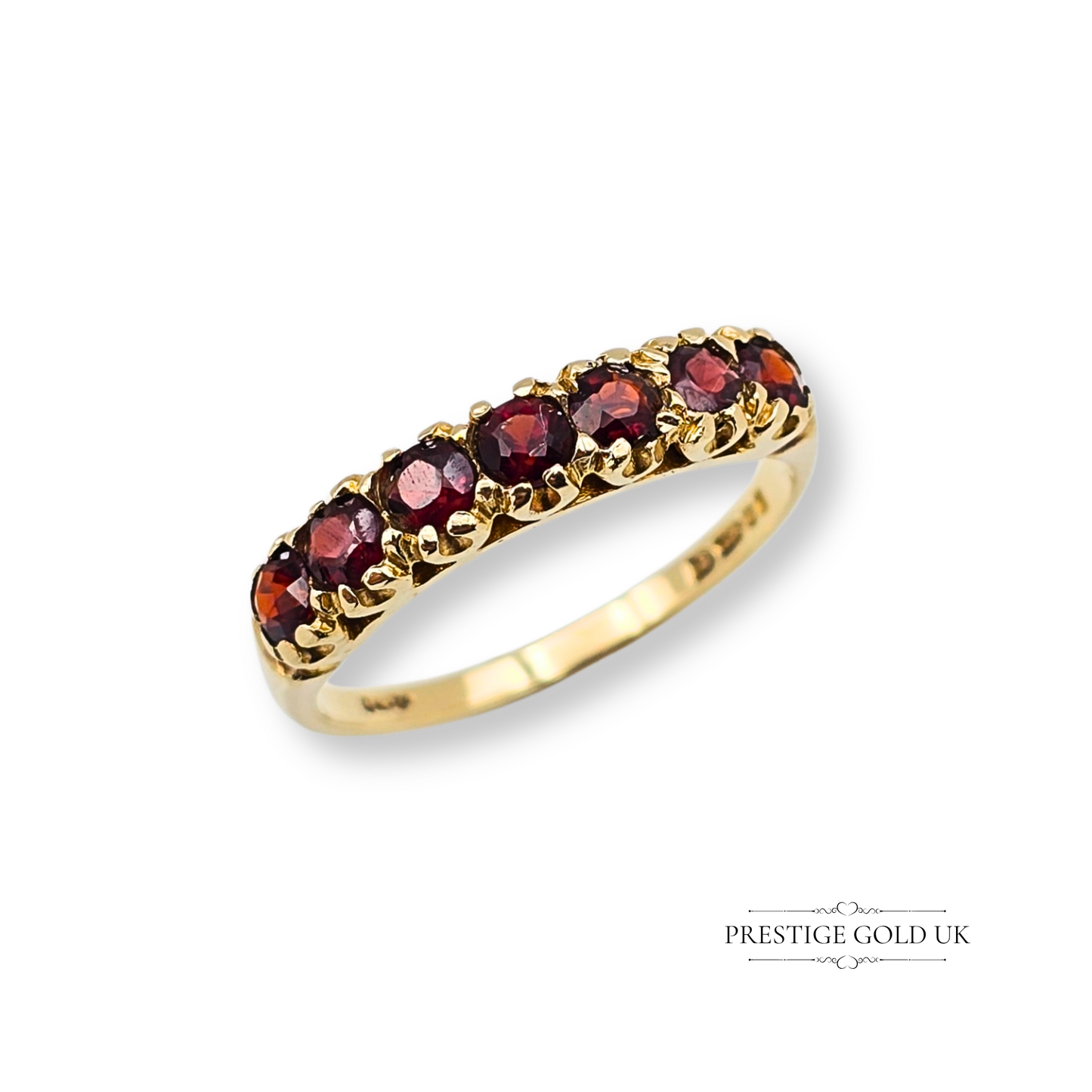 9ct Gold Garnet Half Eternity Ring, Set with Seven Stones Size UK P - US 7 1/2