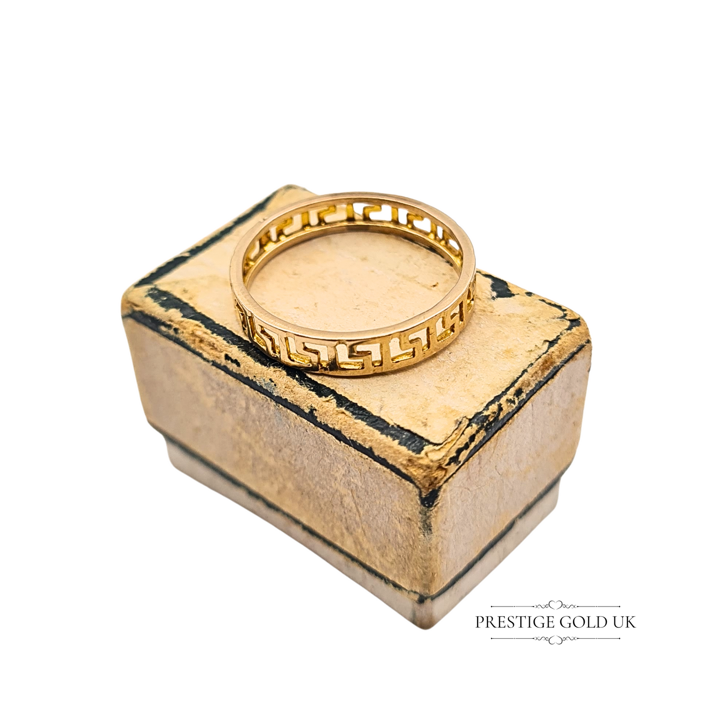 10ct Small Gold Greek Key Ring UK I US 4 1/4 Minimalist Openwork Cut Out Pattern