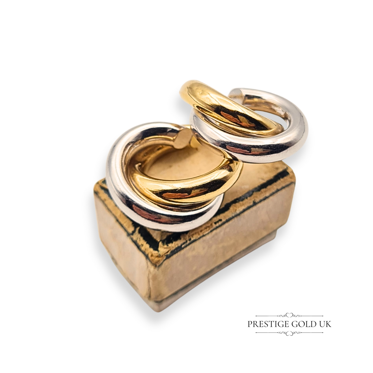 9ct Gold Two Tone Hoop Earrings, Interlocking twist Desing