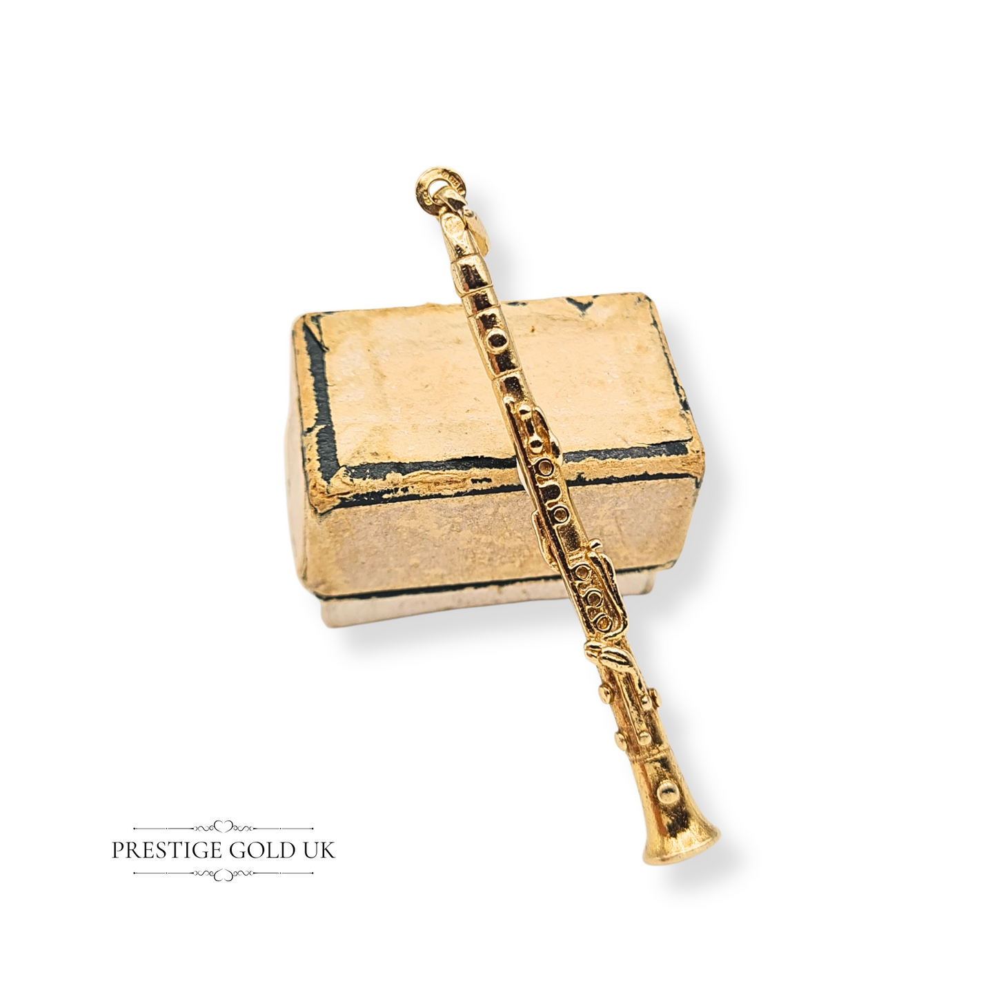 Large Solid 9ct Gold Clarinet Oboe Pendant, Heavy Musical Jewellery Gift Charm