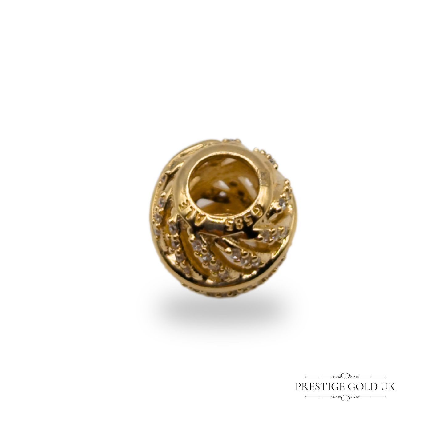 Authentic Pandora 14ct Gold Feather Charm Bead- CZ Accents, G585 ALE 750831cz