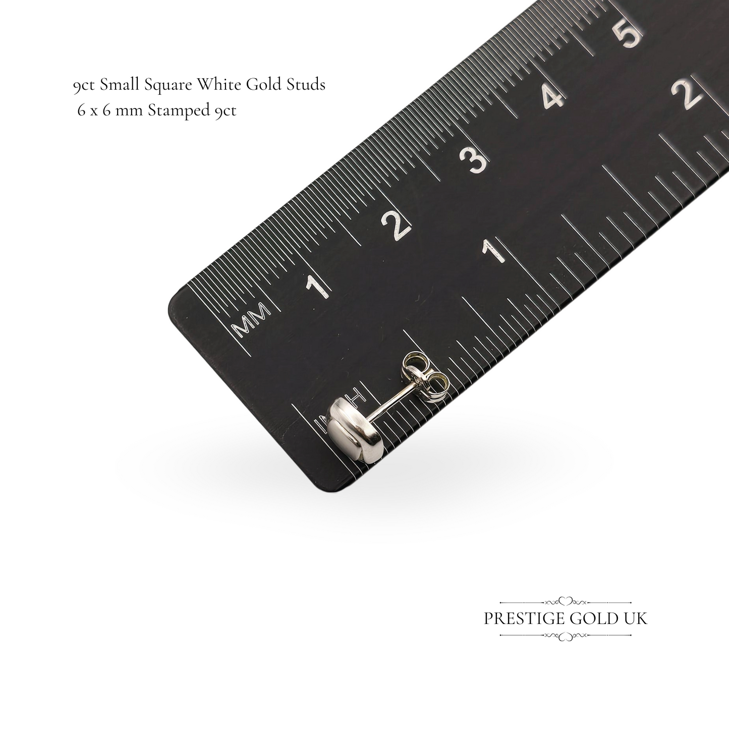 9ct White Gold Rounded Square Stud Earrings, Polished & Satin White Gold