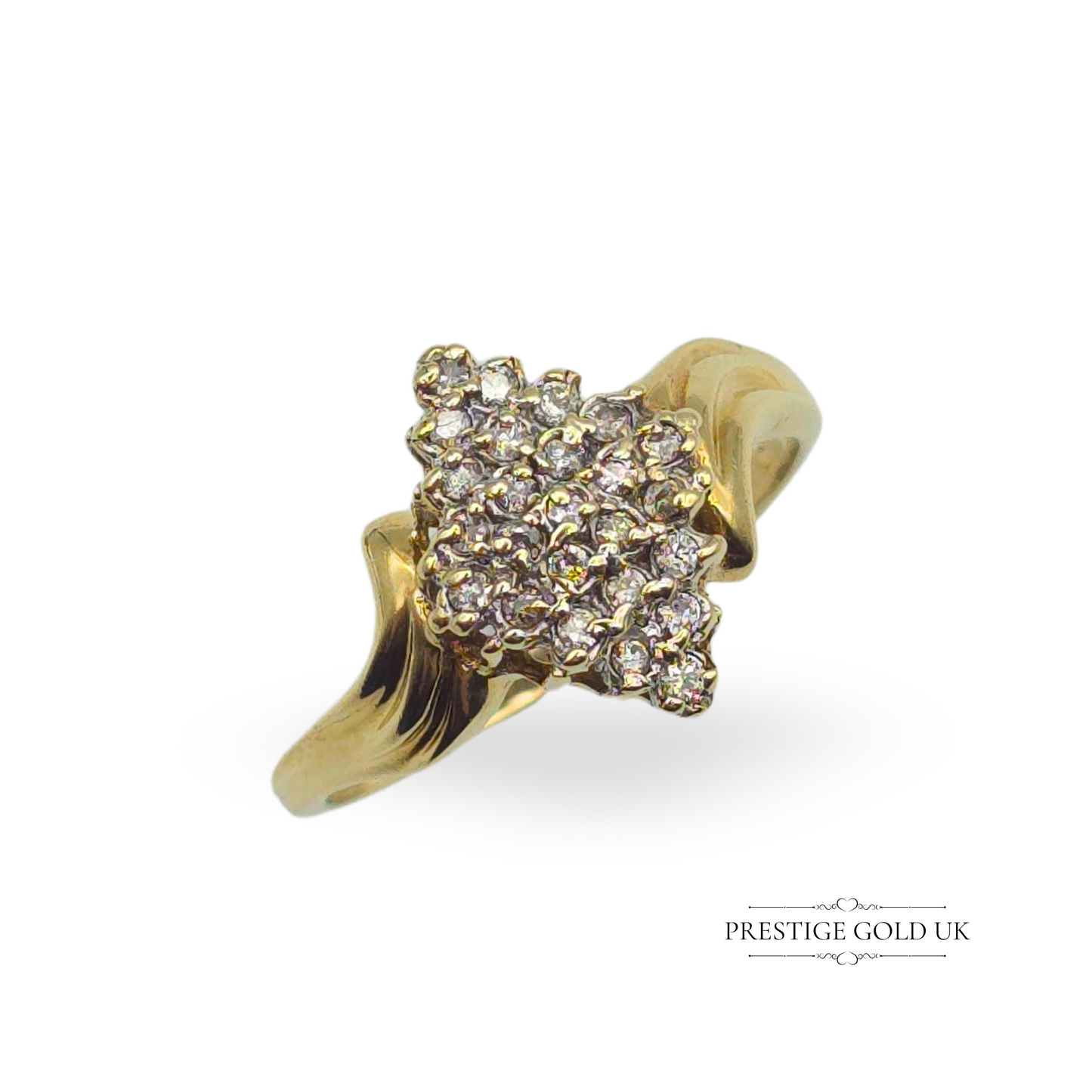 9ct Gold Marquise-Shaped Diamond Cluster Ring, UK S 1/2 US 9 1/4 Euro 60.5