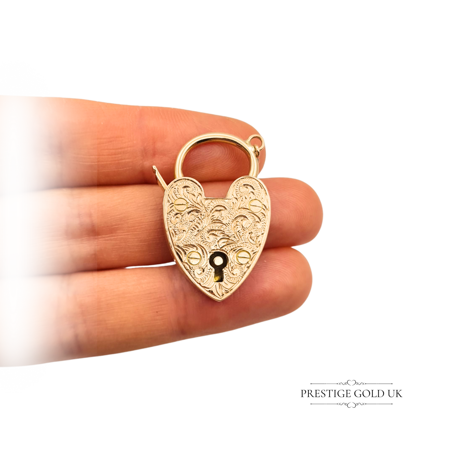 Huge Antique 9ct Rose Gold Hand Engraved Heart Padlock Charm Or Pendant