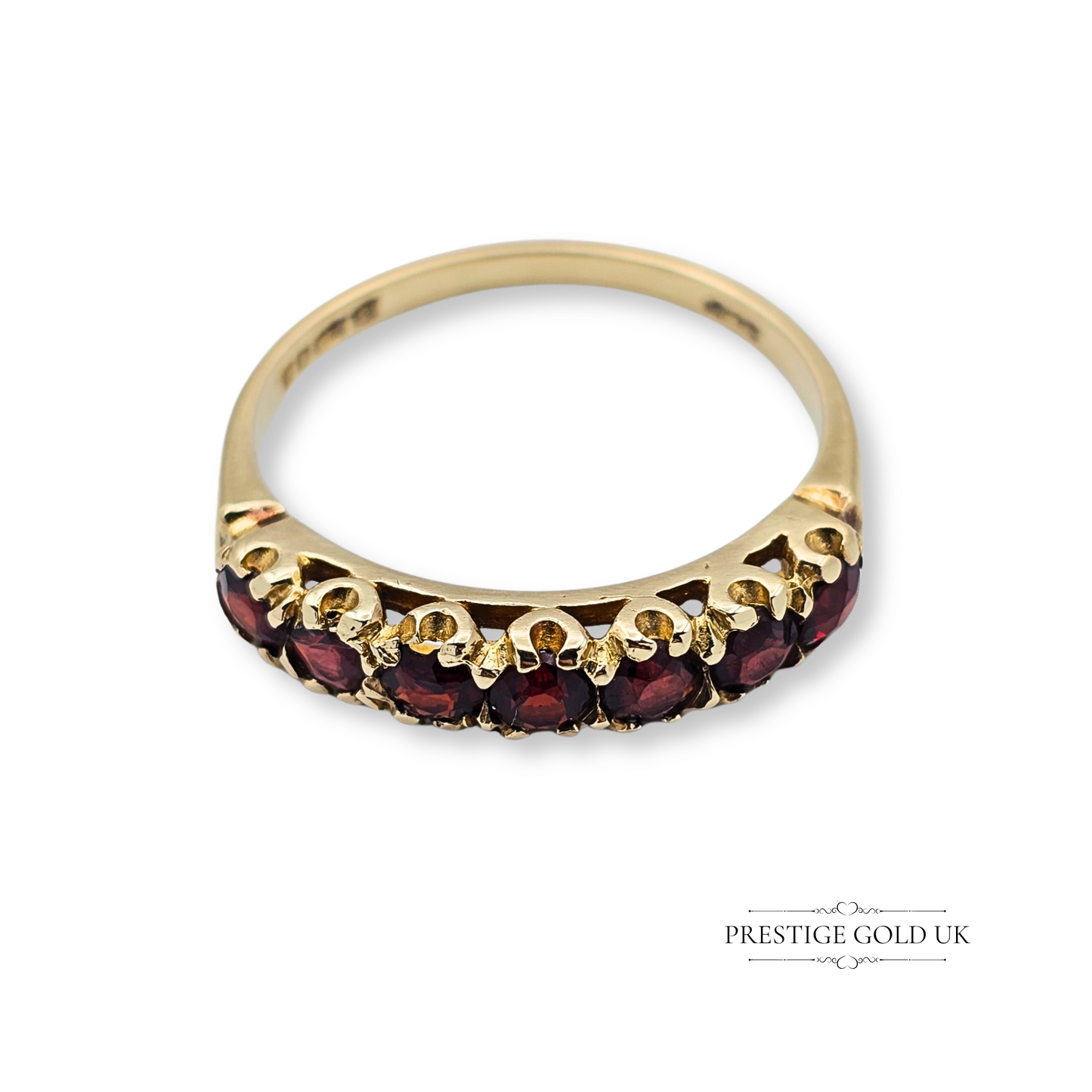 9ct Gold Garnet Half Eternity Ring, Set with Seven Stones Size UK P - US 7 1/2