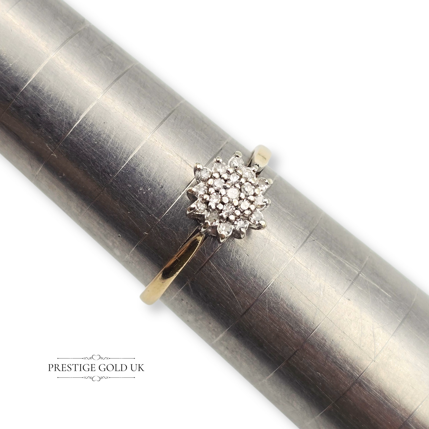 9ct Gold Diamond Cluster Ring, Dainty Engagement Ring Size UK N - US 6 1/2