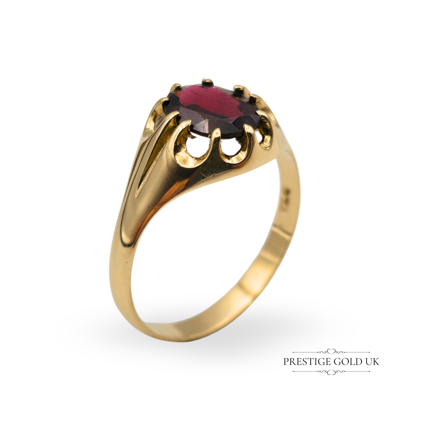 9ct Gold Garnet Solitaire Ring, 1979 Oval Claw-set Signet UK V US 10 1/2