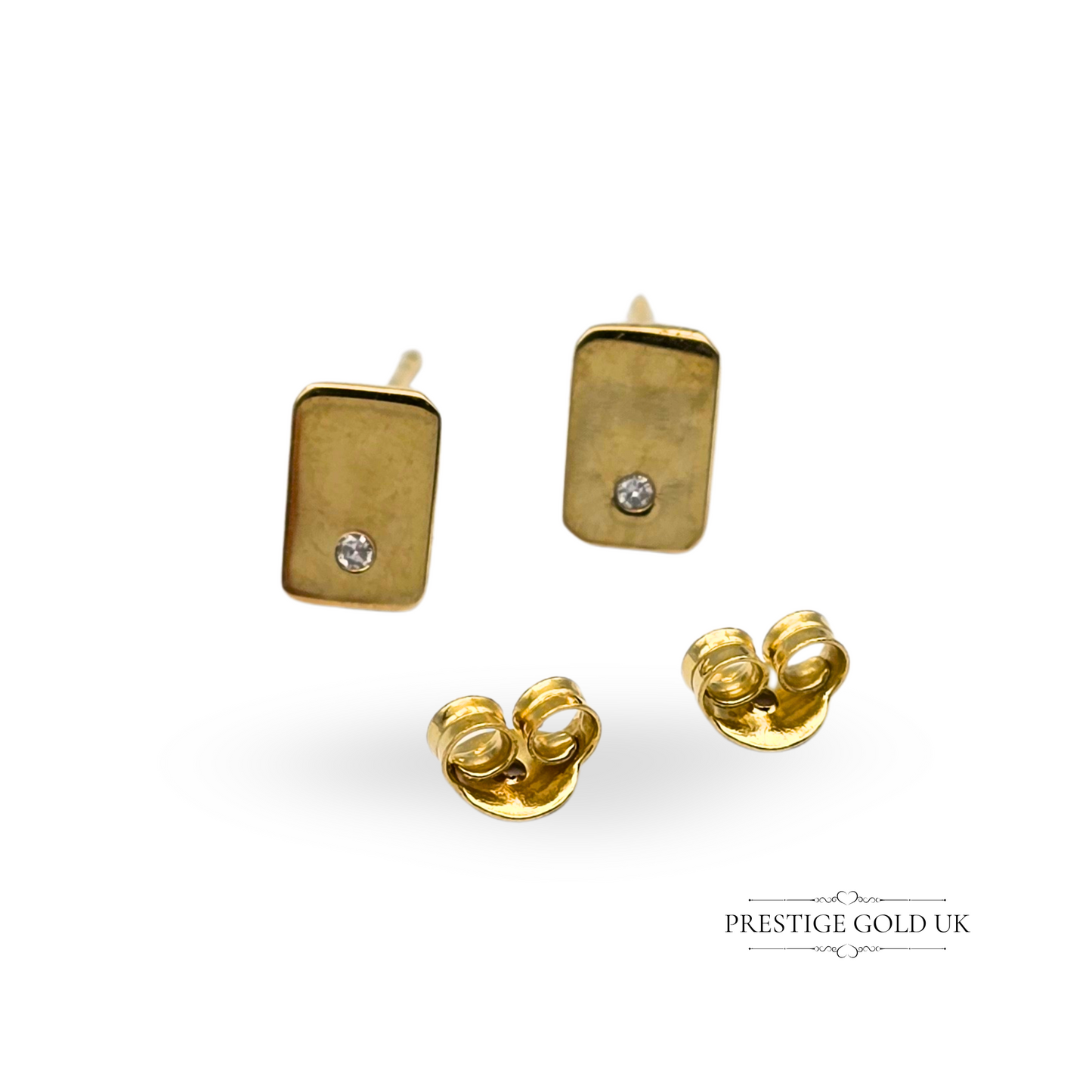 9ct Gold Small Diamond Stud Earrings, Rectangle Shape, Fully British Hallmarked