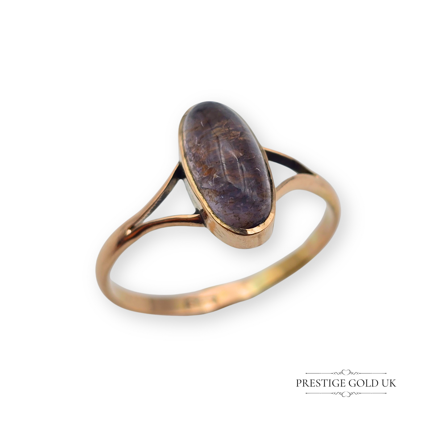Antique 9ct Rose Gold Quartz Ring, Set With Oval Cabochon UK U - US 9 3/4