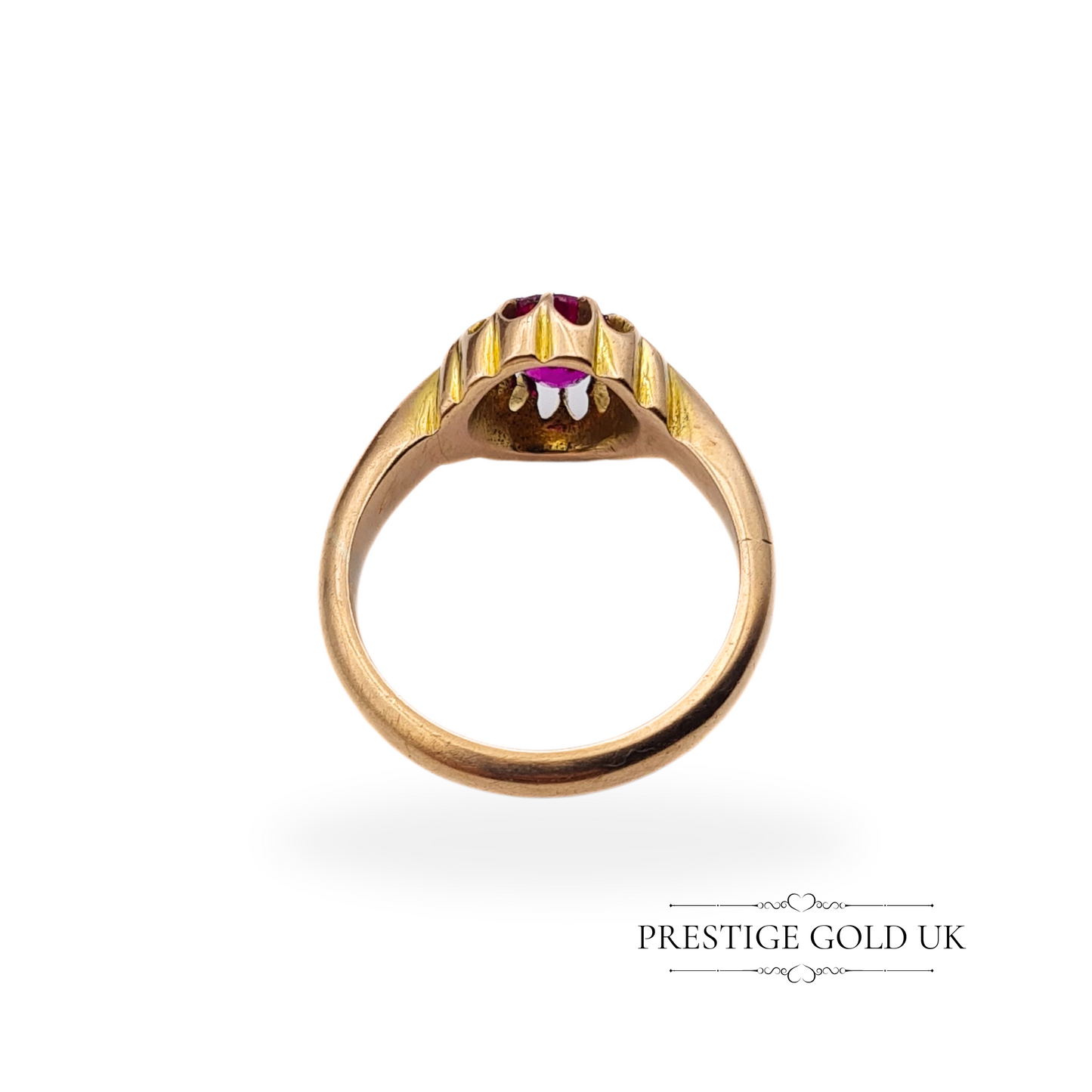 Vintage 9ct Gold Pink Oval Cut Paste Gypsy Ring - Size UK M US 6 1/4 Euro 52