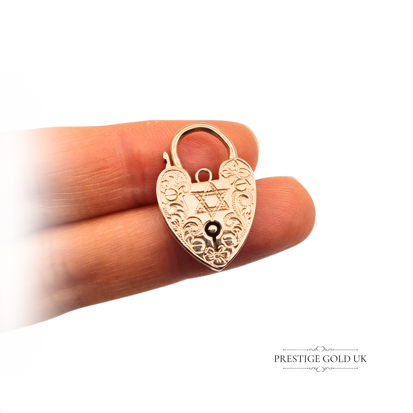 Large 9ct Rose Gold Heart Padlock Antique WJS 9ct Gold Star of David Padlock