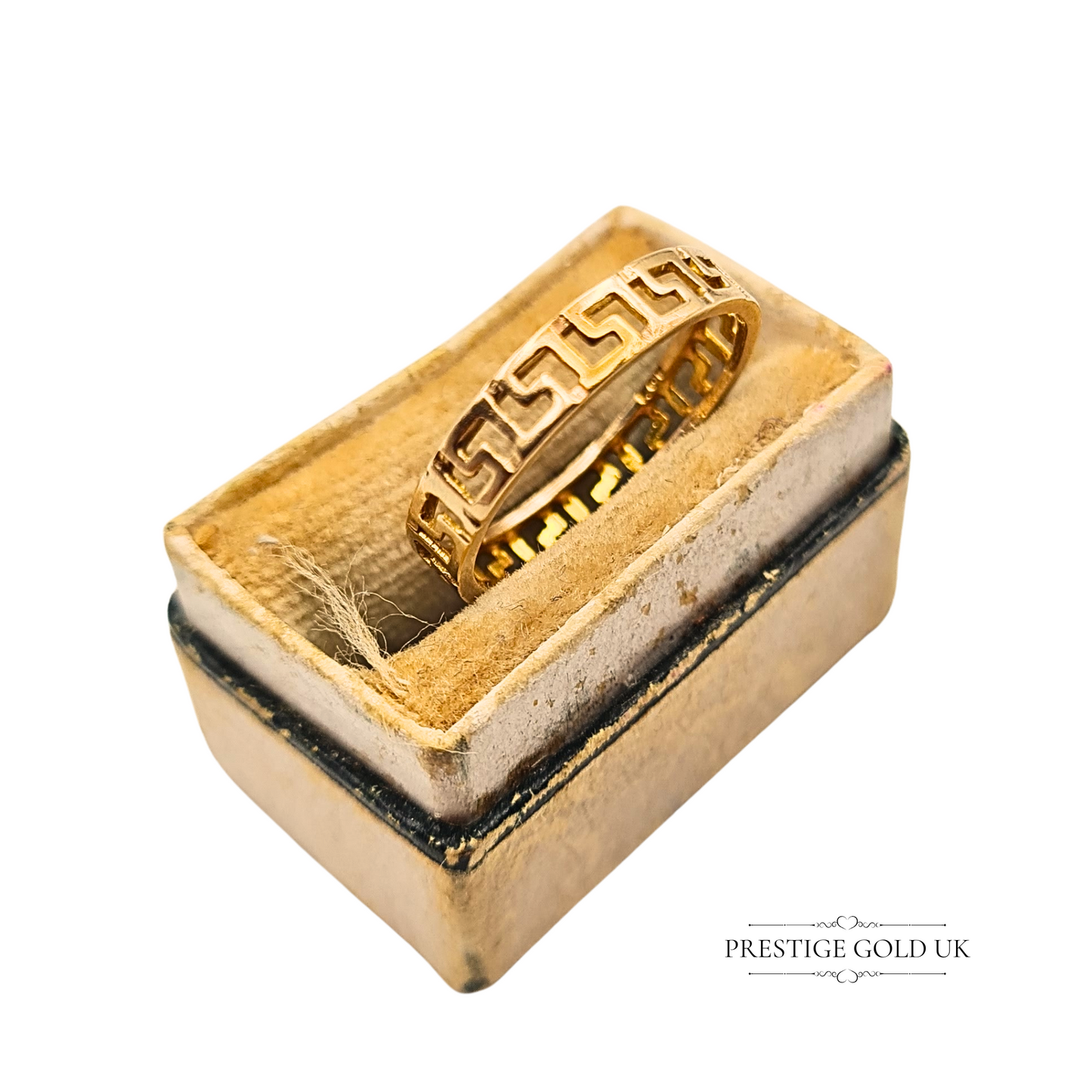 10ct Small Gold Greek Key Ring UK I US 4 1/4 Minimalist Openwork Cut Out Pattern
