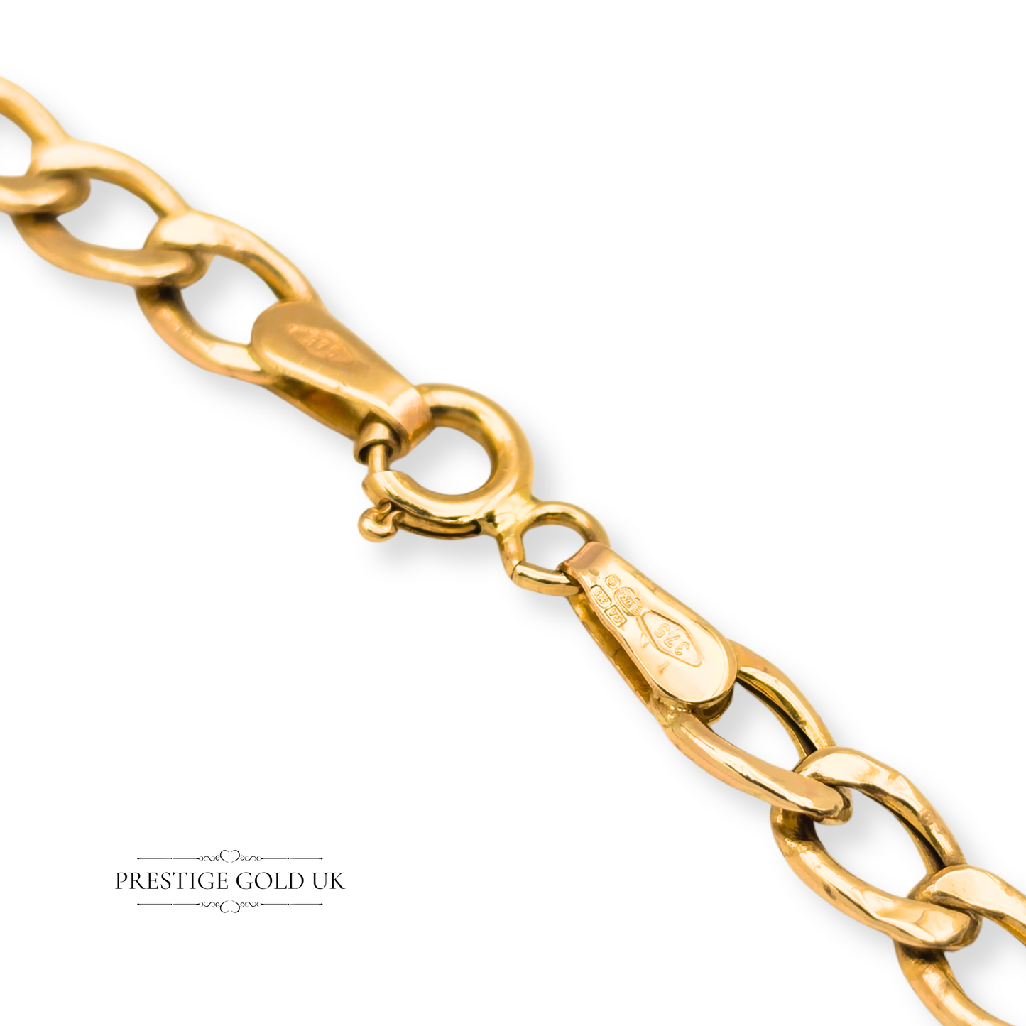 18" 9ct Gold Vintage T-Bar Figaro Necklace, Lightweight Hollow Design