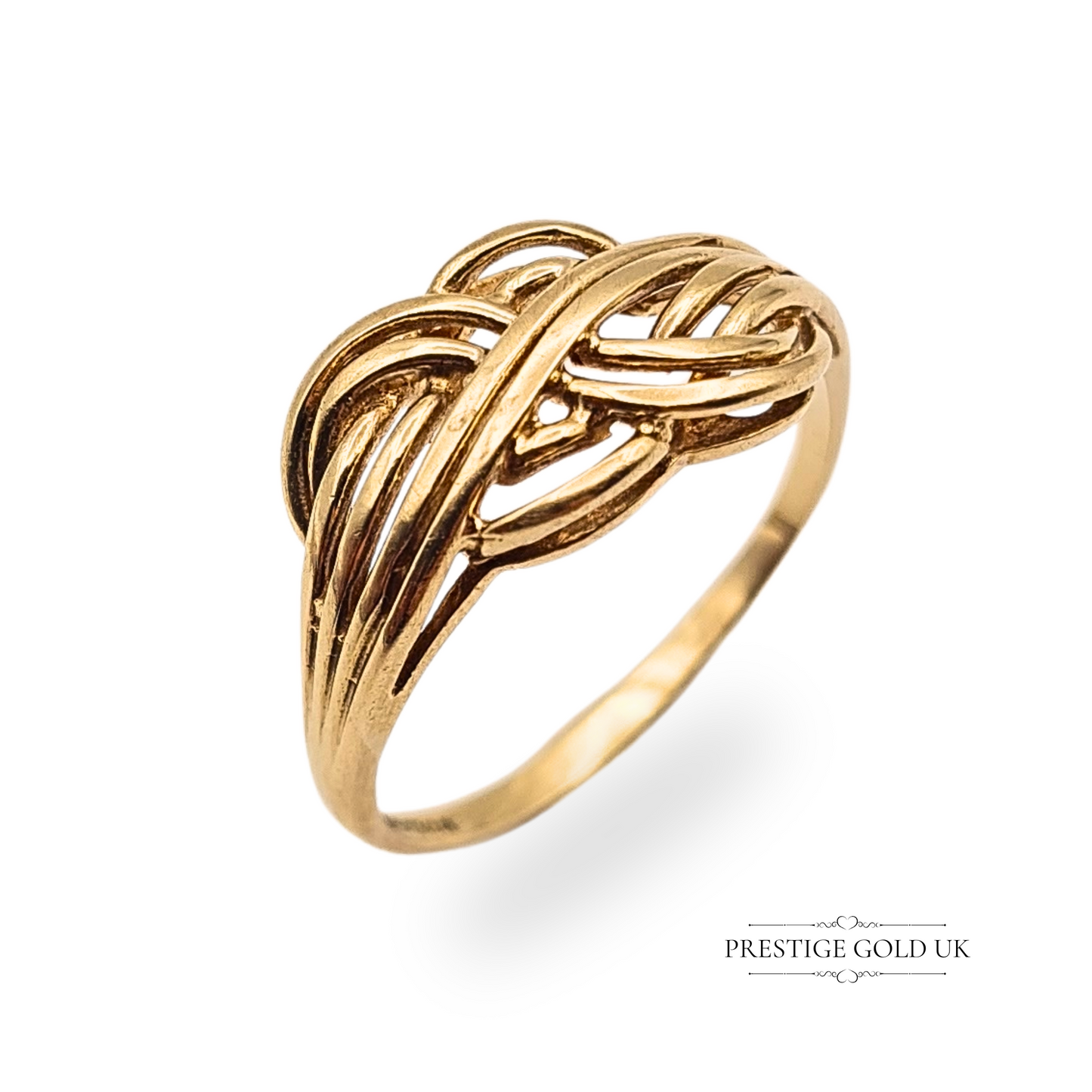 9ct Gold Vintage Lovers Knot Ring, Interlocking Twist Design , UK N US 6 1/2