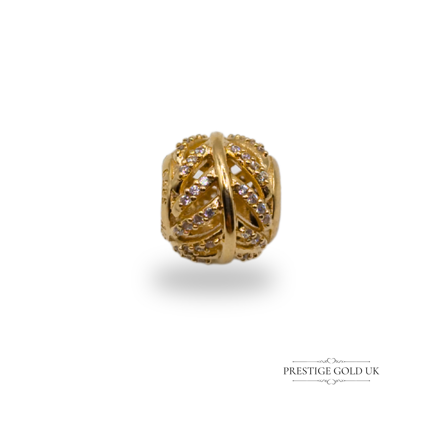 Authentic Pandora 14ct Gold Feather Charm Bead- CZ Accents, G585 ALE 750831cz