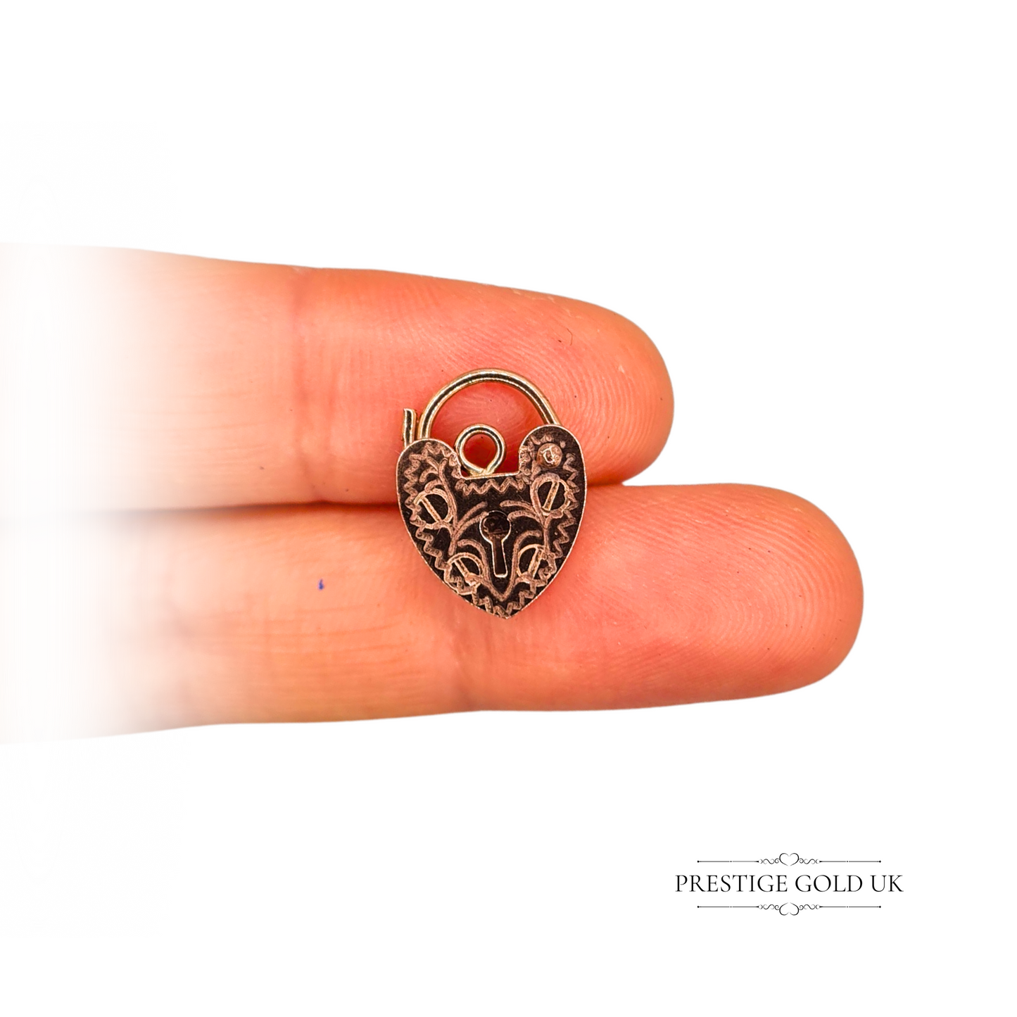 9ct Rose Gold Heart Padlock - Gold Padlock Charm- Gold 9ct Engraved
