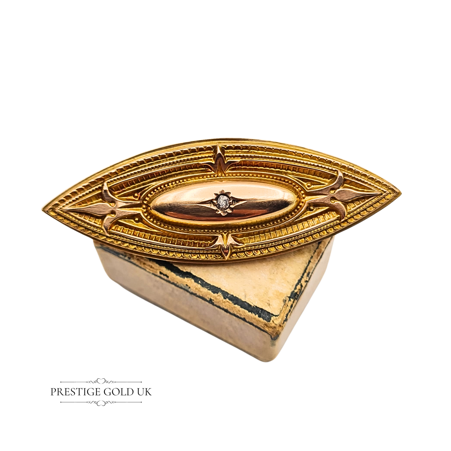 Victoria 1891 Rose Gold Mourning Brooch, Chester Hallmark Diamond Set Keepsake