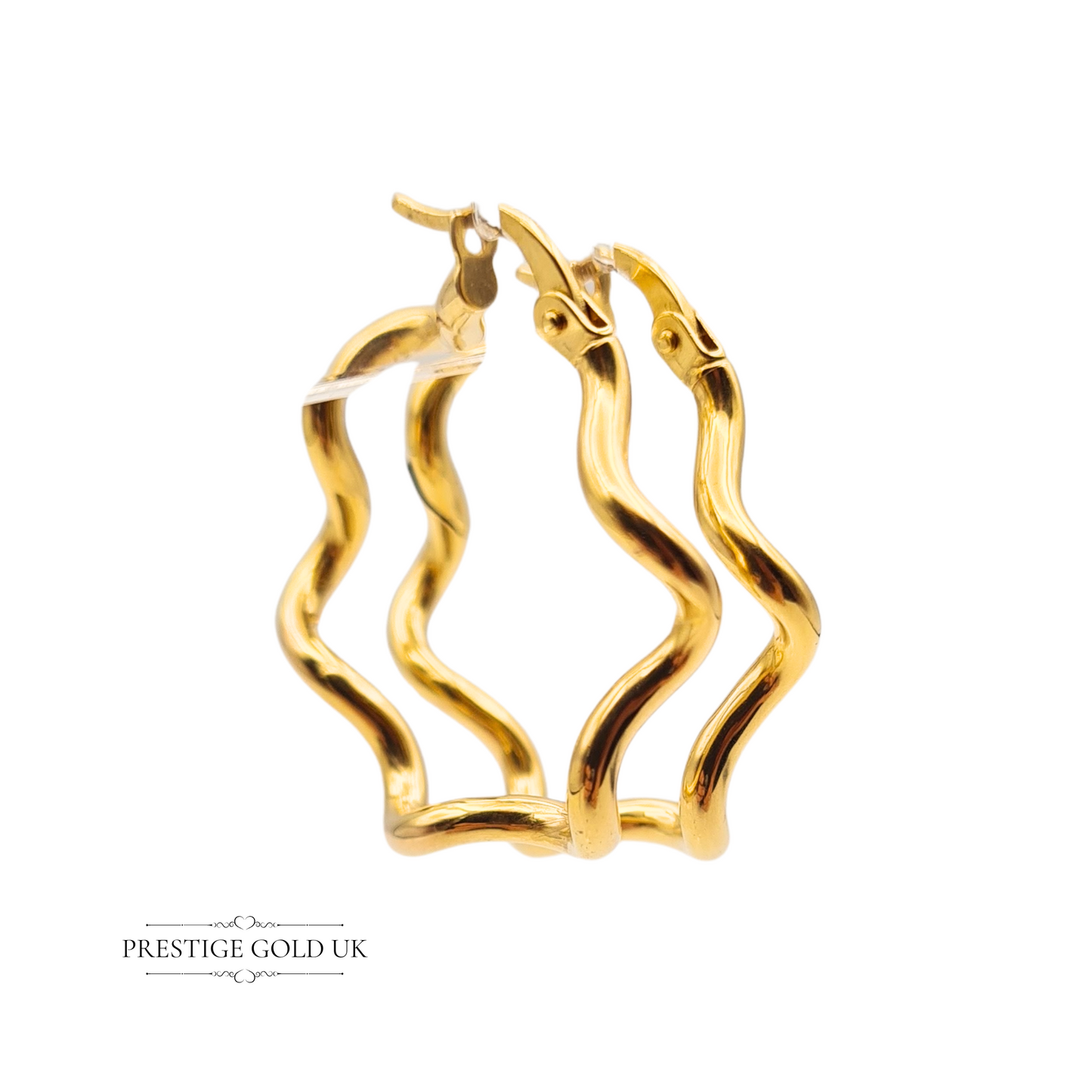 9ct Gold Wavy Hoop Cloud Shape Twisted Earrings With Flip Top Fasteners