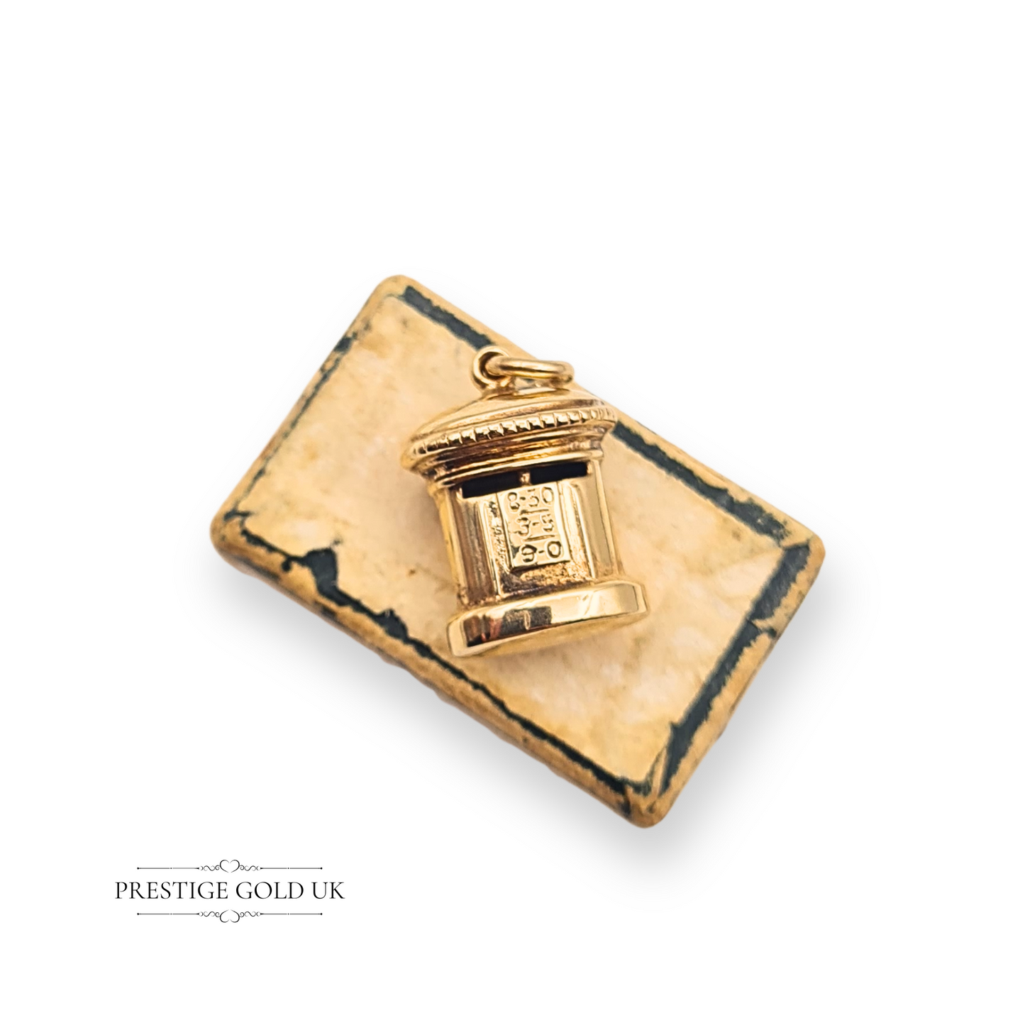 Small 9ct Gold British Red Post Box Charm, Double Aperture Pillar Box