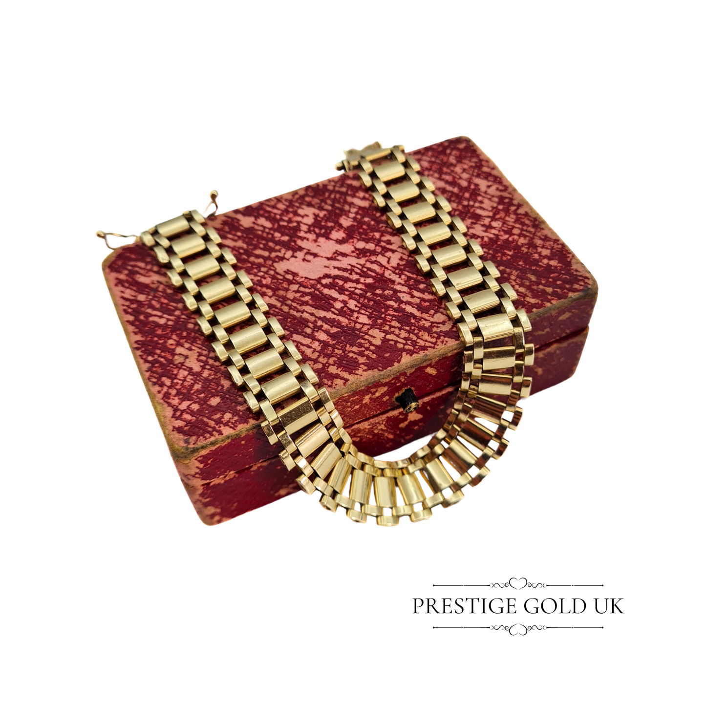 7" Long Vintage 9ct Gold Brick Link Bracelet, Fully Hallmarked London 1984, Unisex