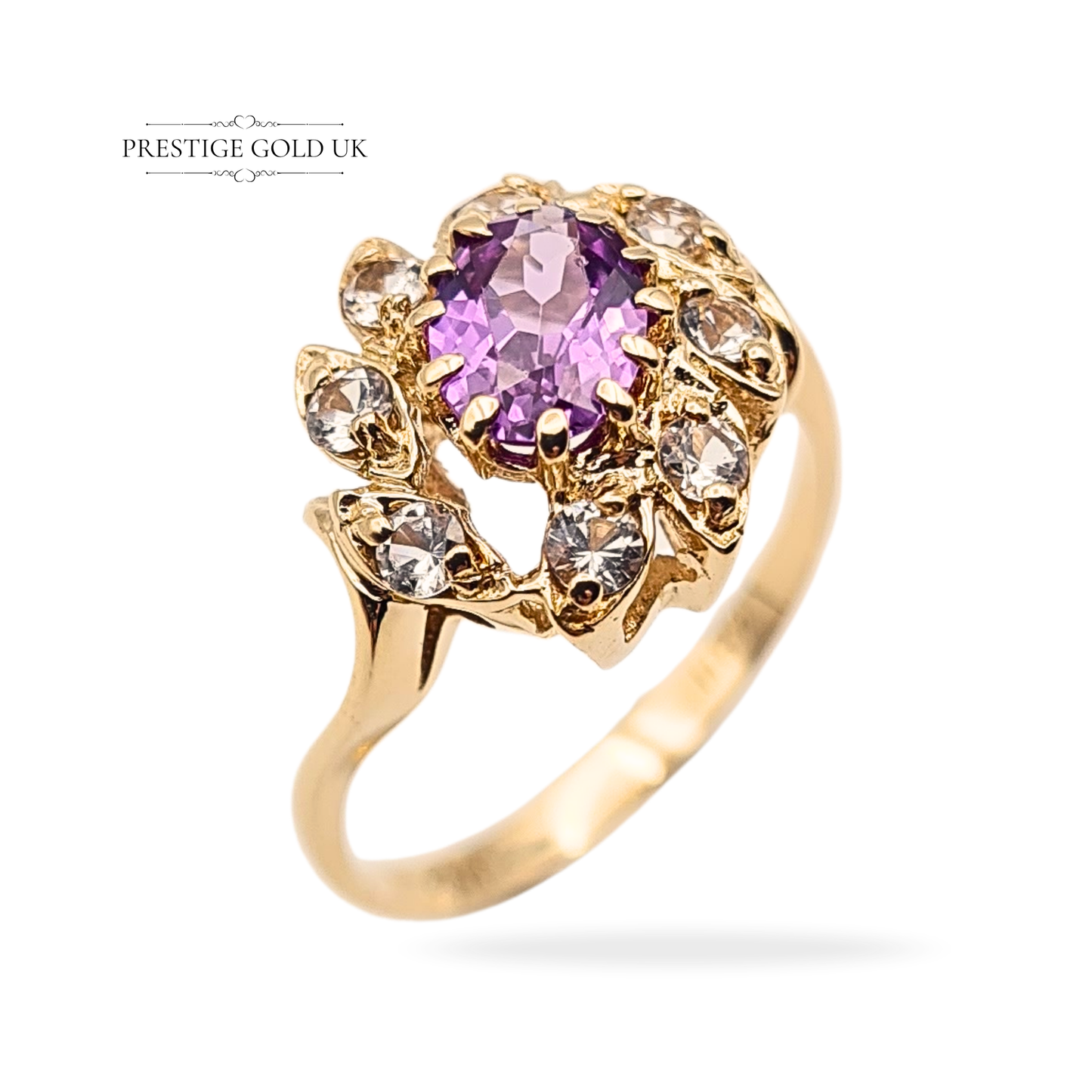 14ct Gold Pink Amethyst CZ Oval Cluster Ring, Size UK M US 6 1/2