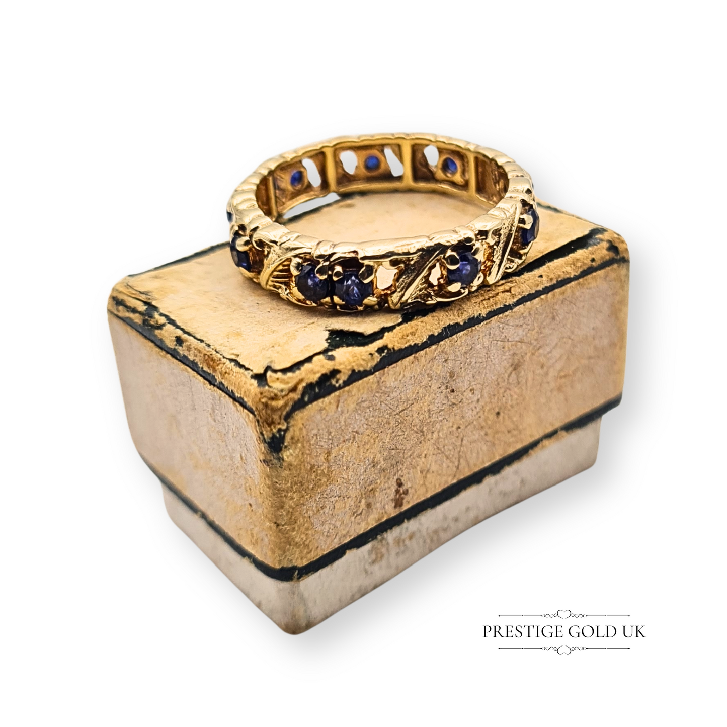 Quality 9ct Gold Sapphire Full Eternity Ring, Ornate Openwork, UK K US 5 1/4