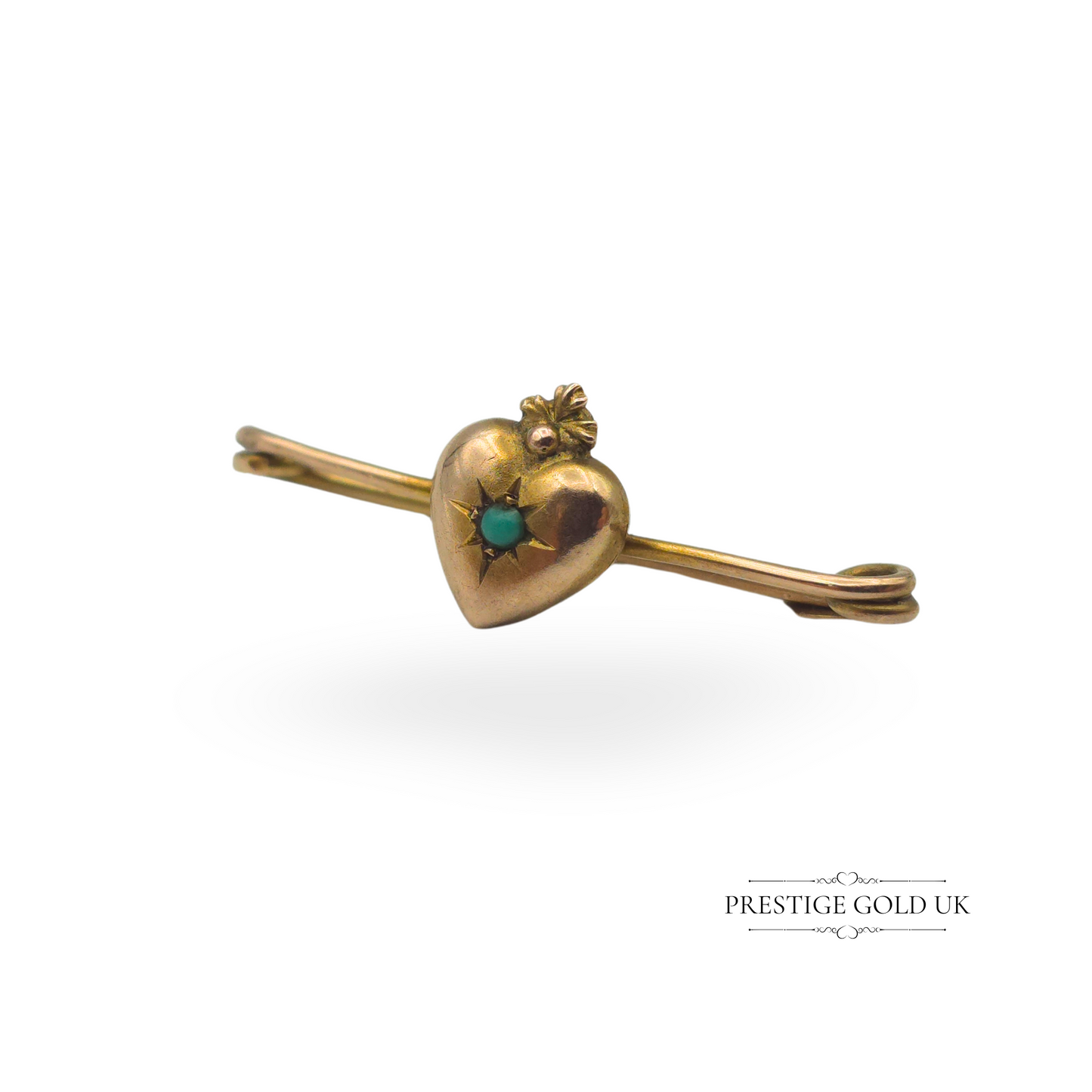 Antique 9ct Gold Heart Brooch with Turquoise Stone