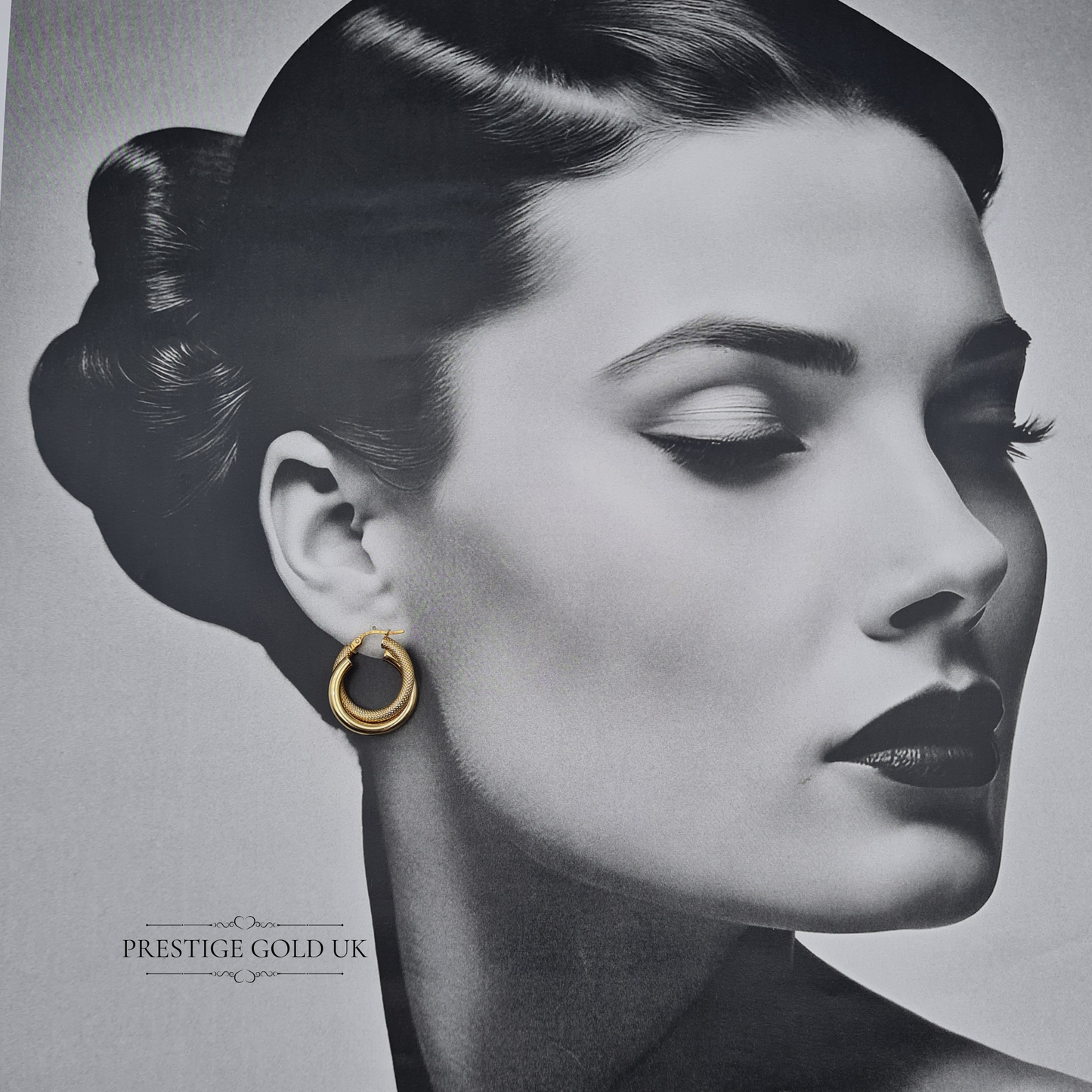 9ct Gold Interlocking Hoop Earrings, Textured & Smooth Finish, Hollow Flip Tops
