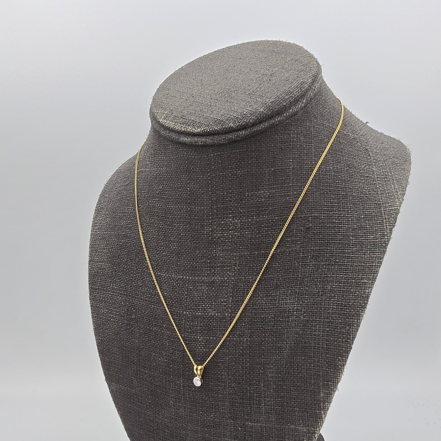 18ct Gold Diamond Pendant 17" Long Curb Chain Necklace, London Hallmark