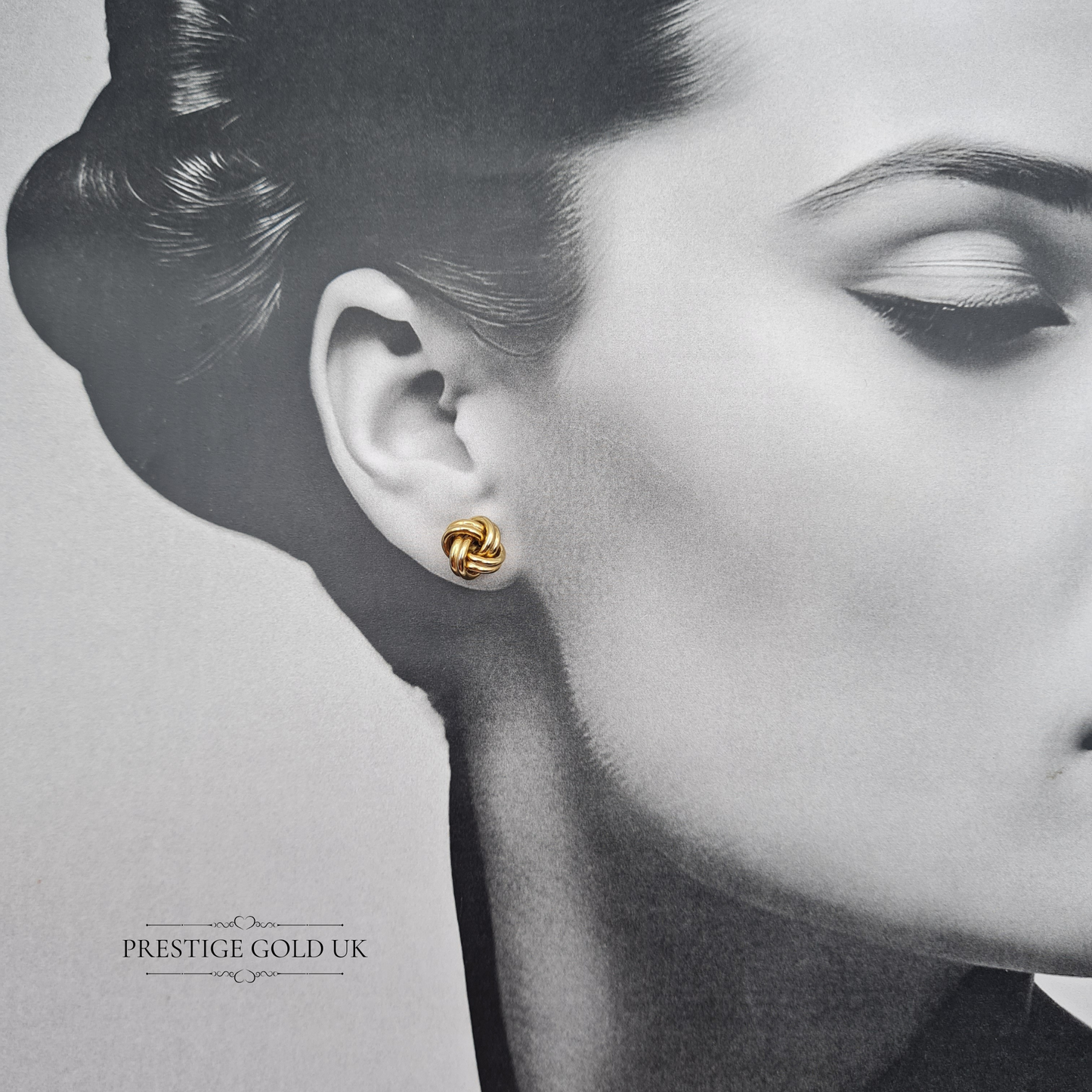 9ct Gold Woolmah Knot Stud Earrings, Stamped 375, Butterfly Backs