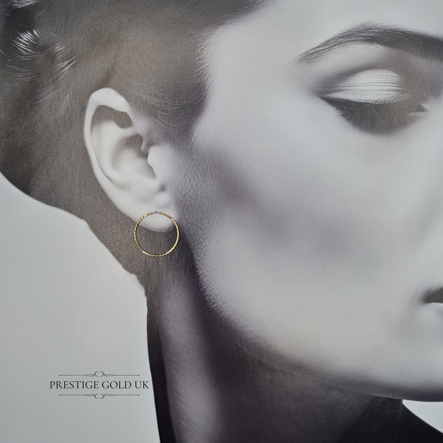 9ct Gold Hoop Earrings, Chevron Pattern Dainty Ladies Sleeper Hoops