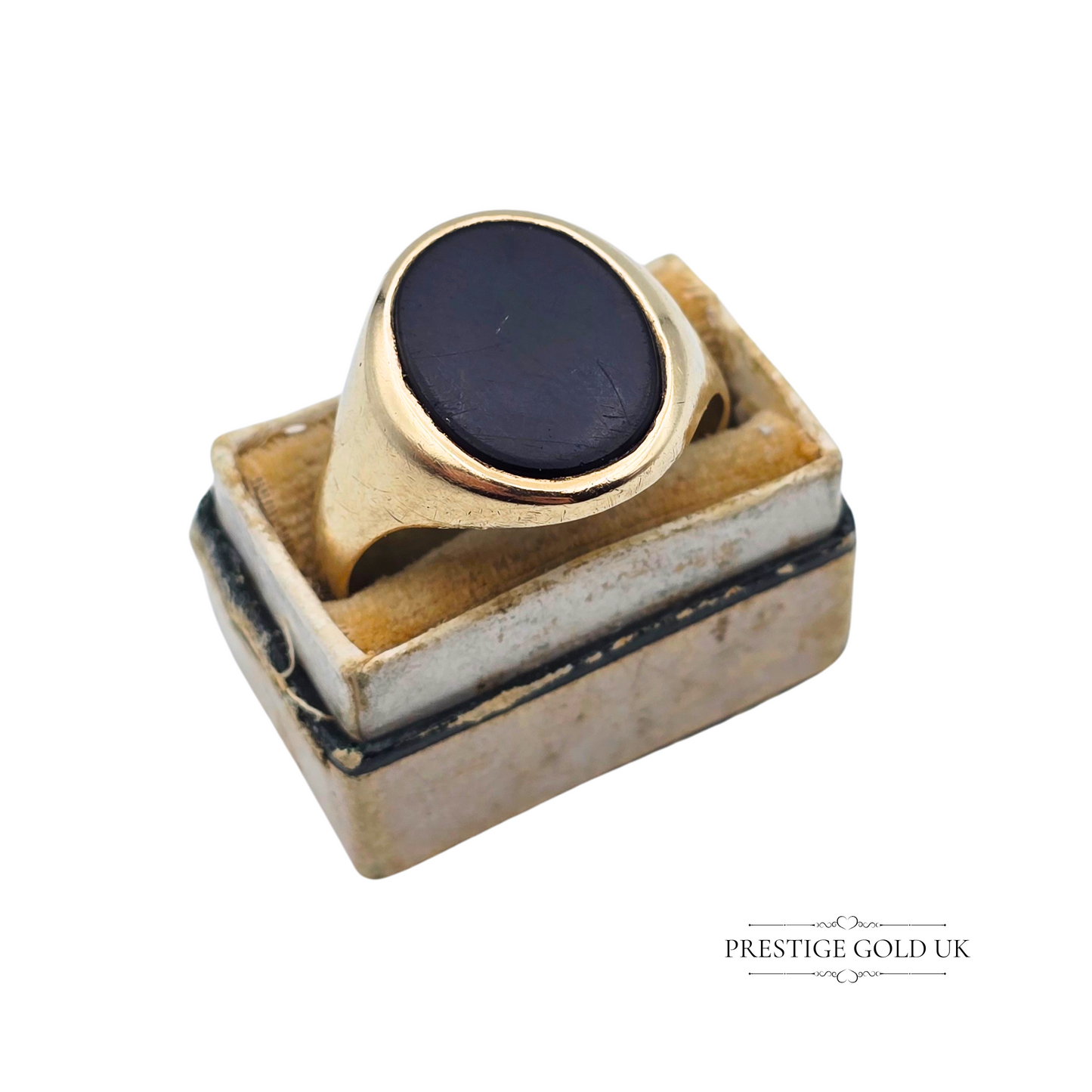 9ct Gold Onyx Signet Ring, UK W / US 11, Large Oval Onyx Stone Ring