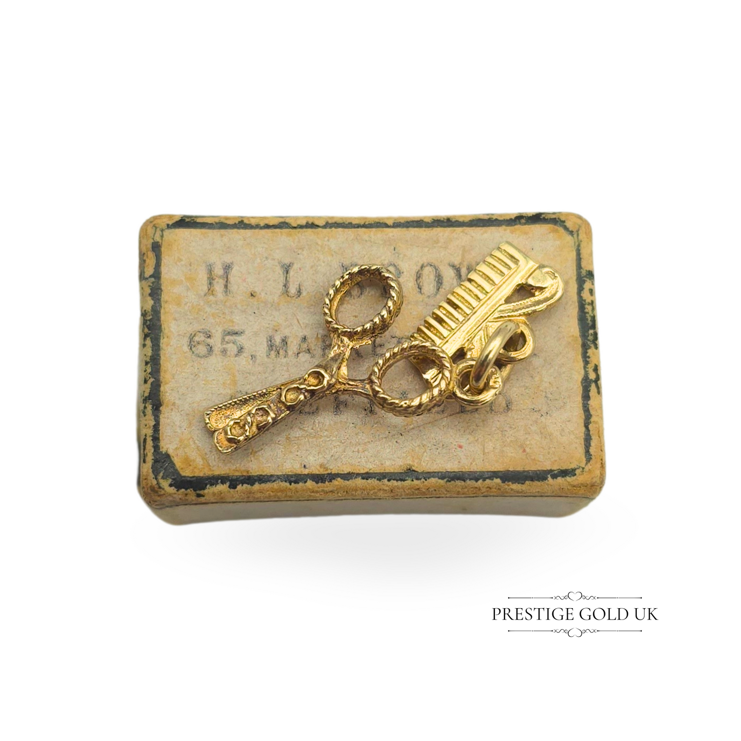 Vintage 9ct Gold Scissors & Comb Charm, Hairdresser Barber Stylist Gift
