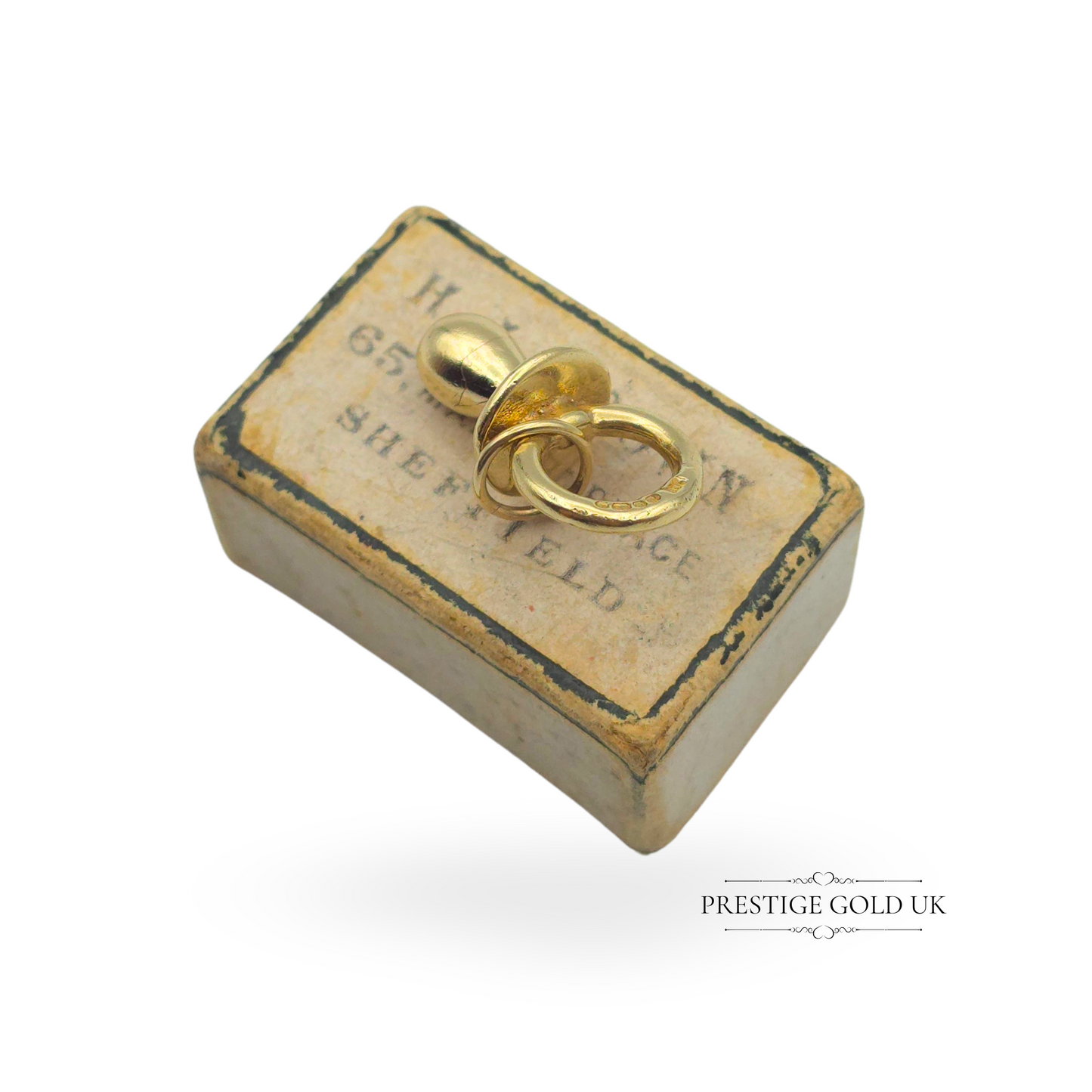 9ct Gold Small Sugar Dummy Charm, Fully Hallmarked Sheffield 1977