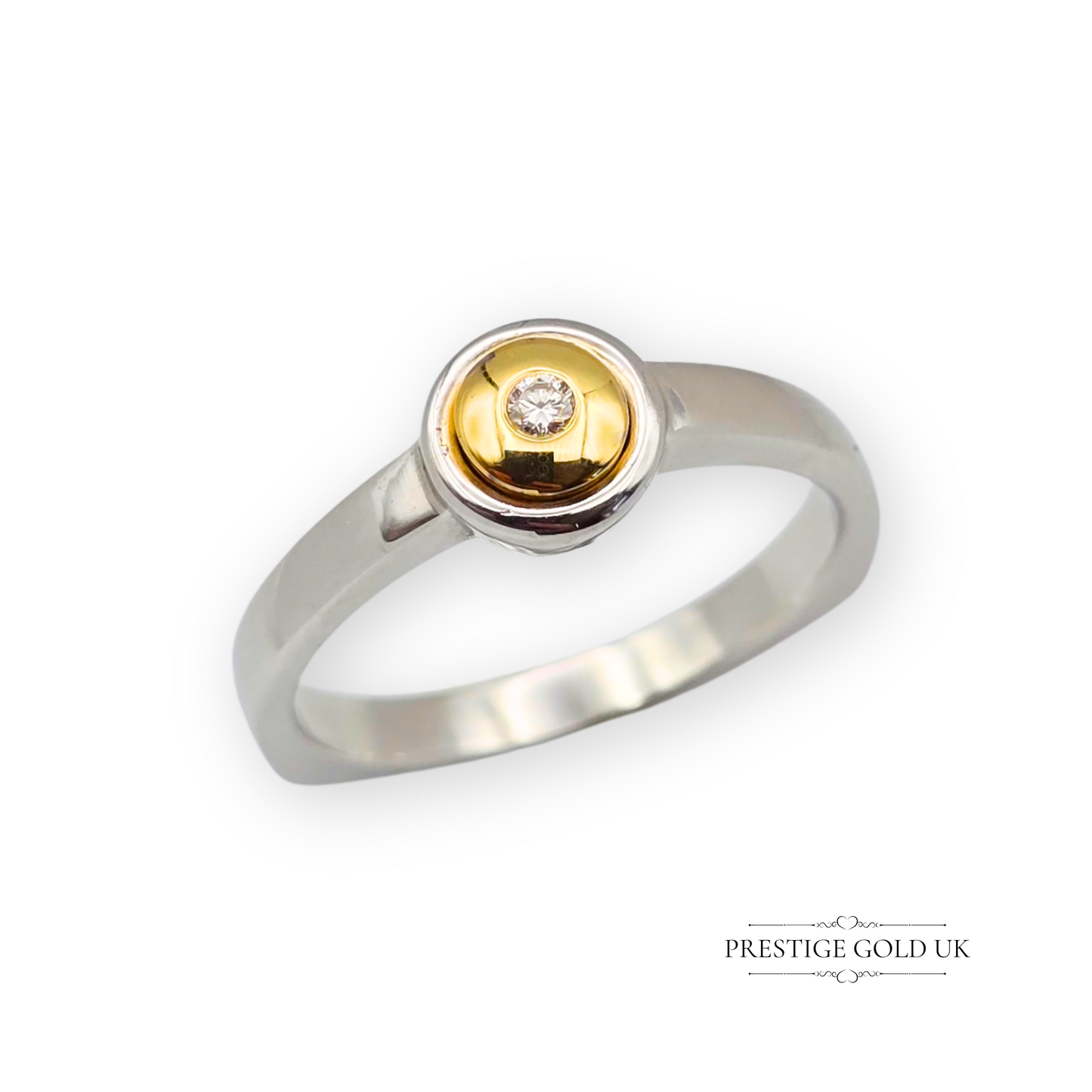 18ct White & Yellow Gold Designer Ring, Solitaire Triangle, UK Q 1/2 US 8 1/4