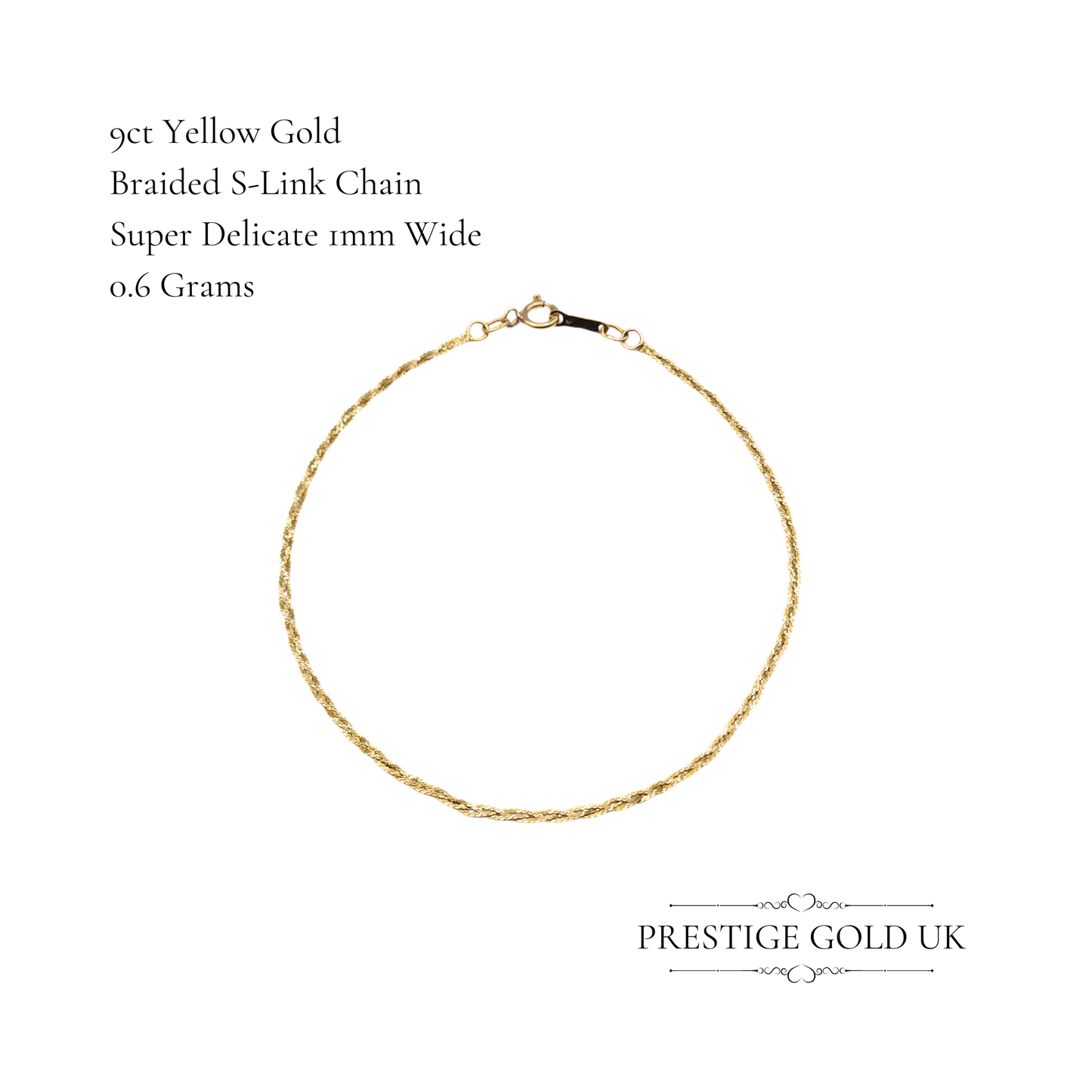 Delicate Vintage 9ct Gold Plaited Braided S-Link Bracelet