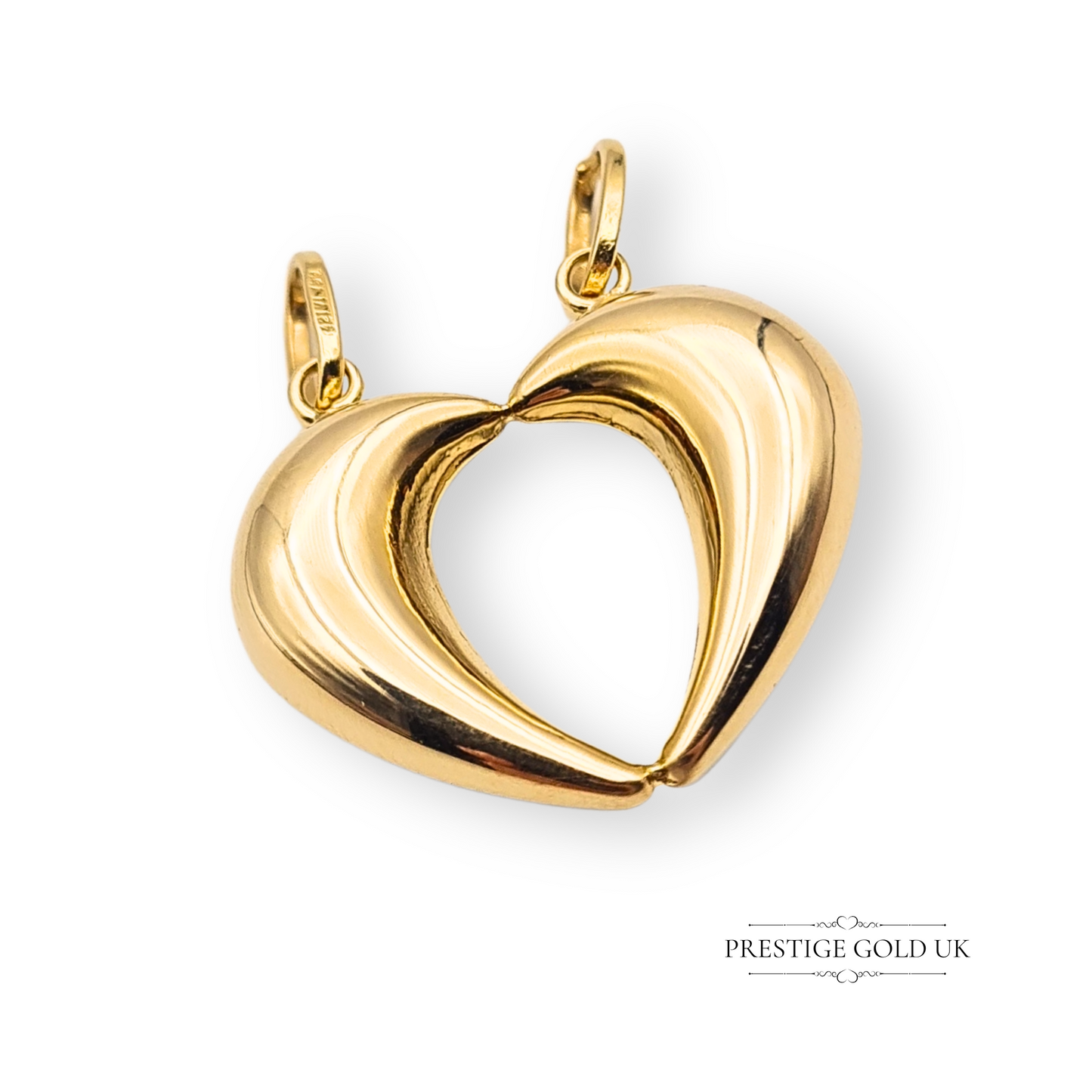 18ct Gold Two Tone Split Heart Pendant, White & Yellow Gold Best Friend Charm