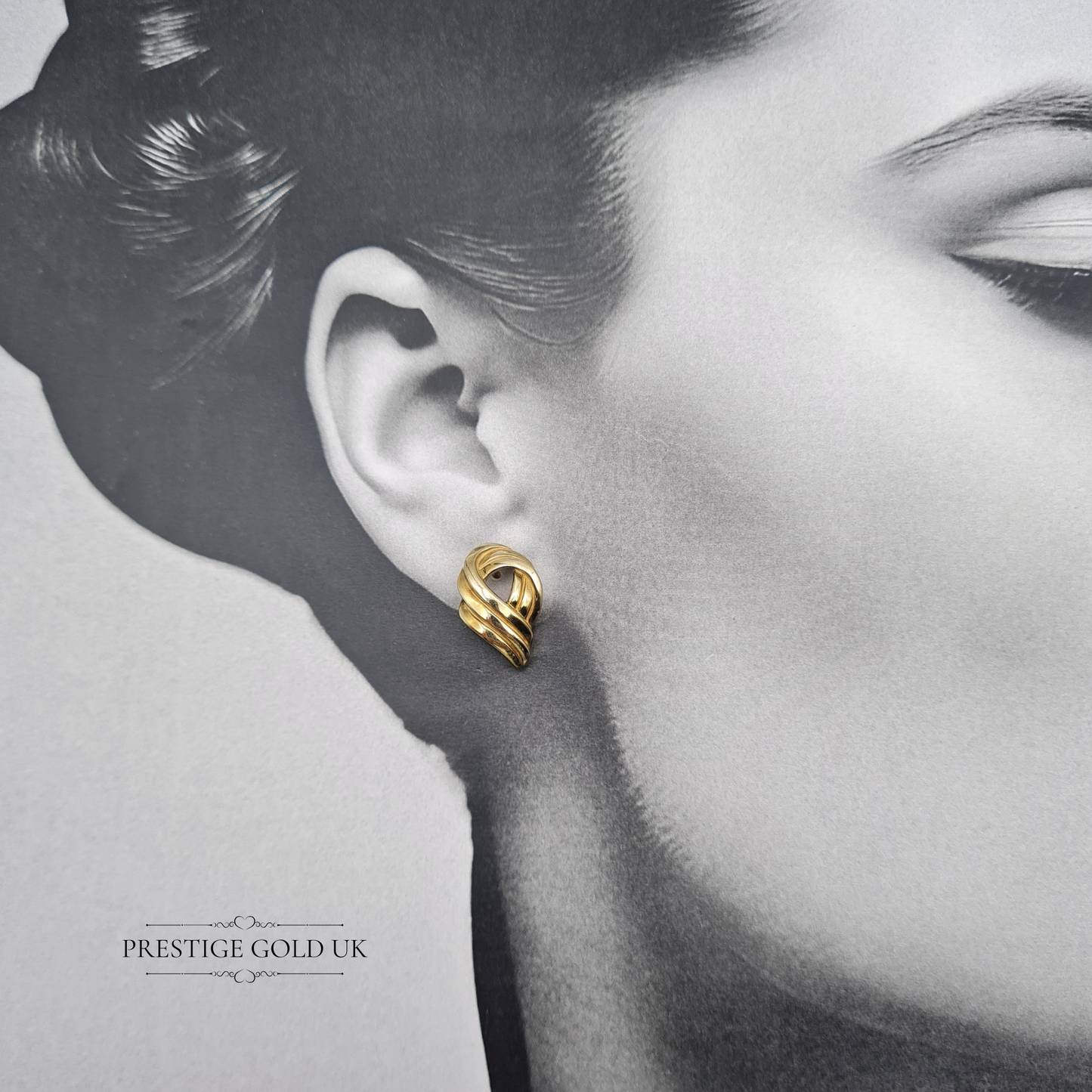 9ct Gold Twist Knot Earrings, 3-Strand Swirl Design, Statement Earrings