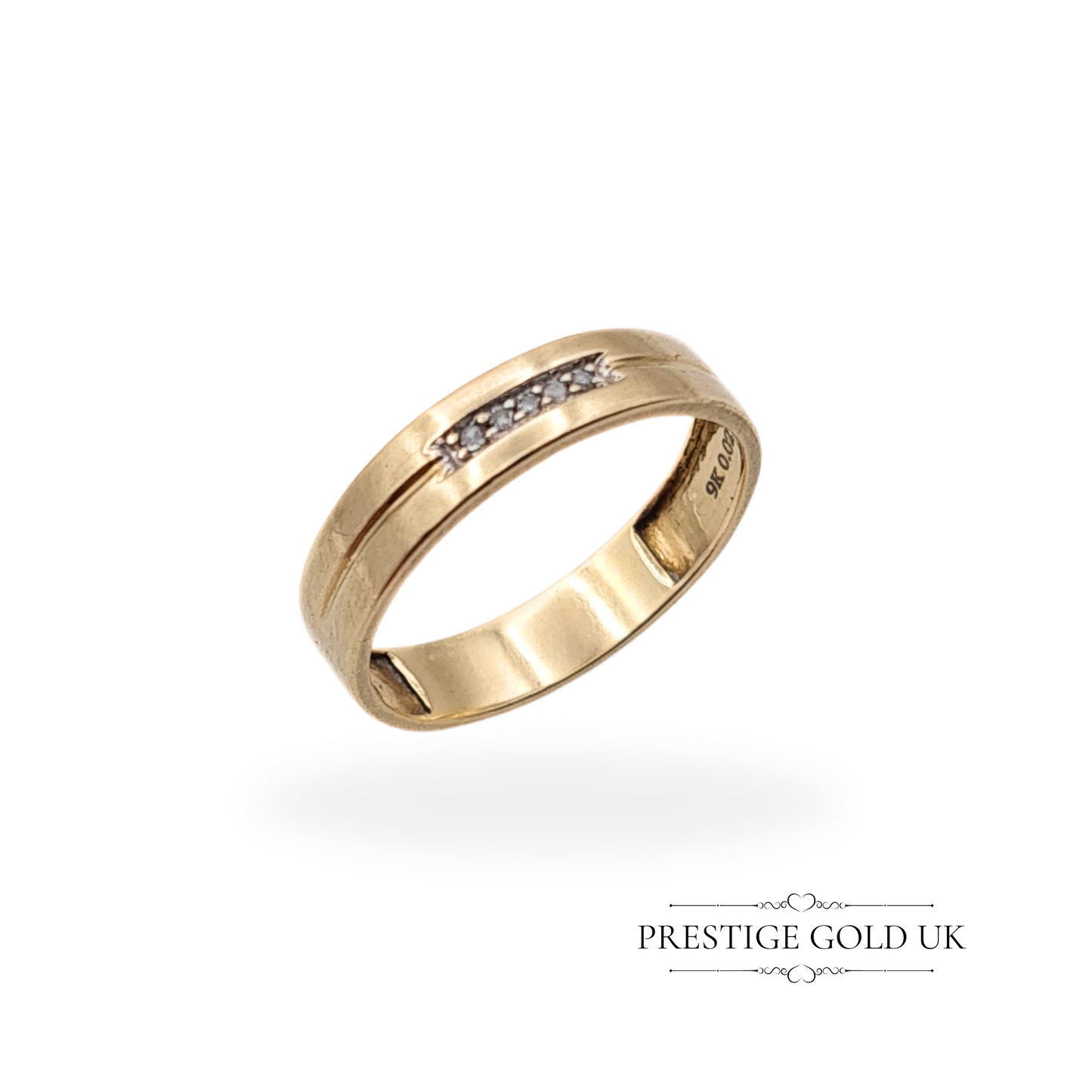 9ct Gold Diamond Band Ring, 4mm Wide, UK M 1/2 US 6 1/2 Euro 53