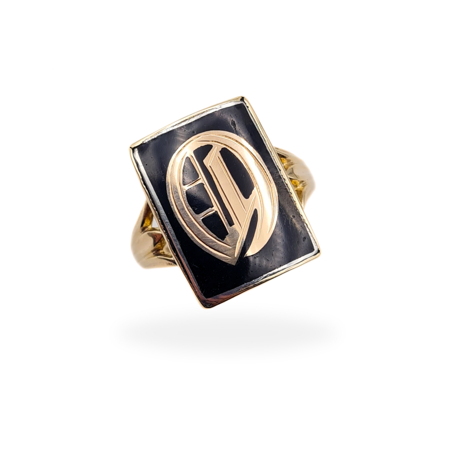 Vintage 9ct Gold Onyx Monogram "O" Signet Ring - UK L 1/2 US 6 Euro 51.5