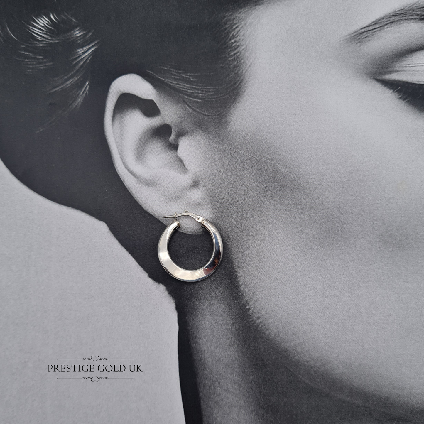 9ct White Gold Wavy Hoop Earrings, Secure Flip Top Fasteners
