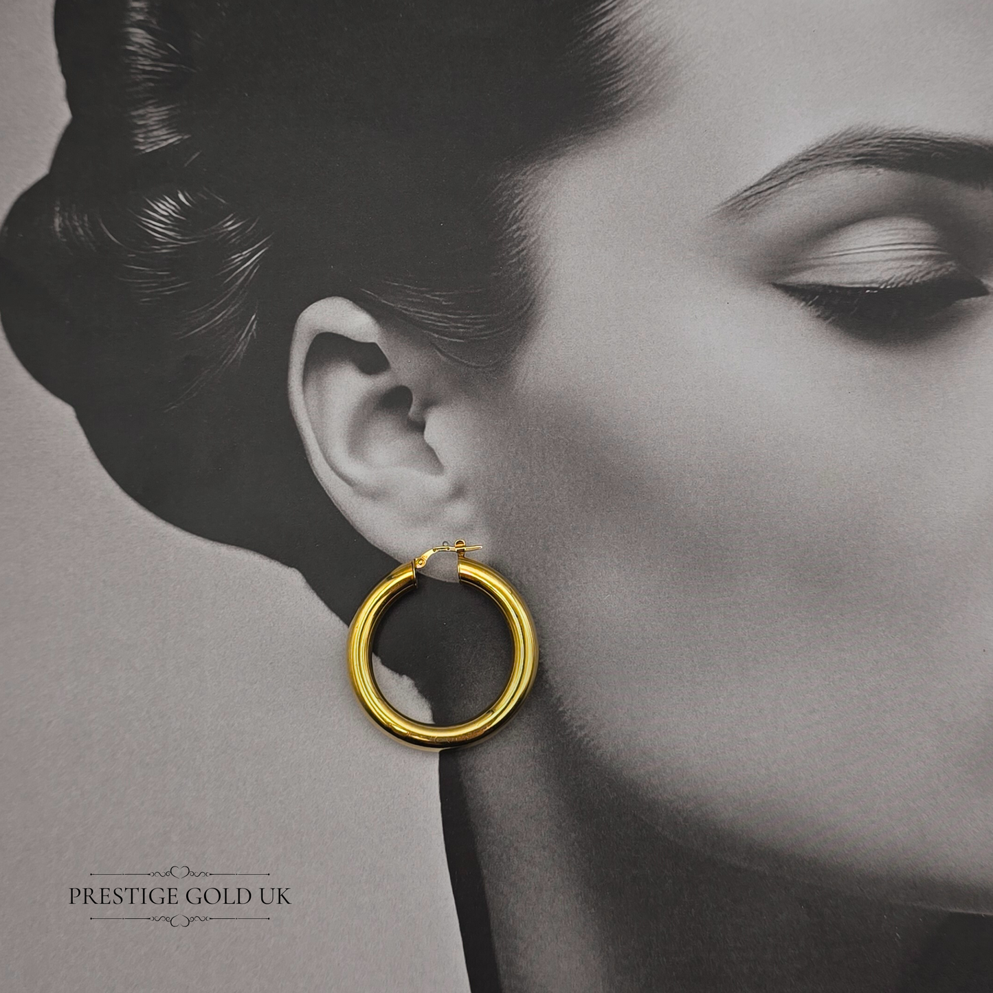 9ct Gold Large Hoop Earrings, Hollow Lightweight Design Chubby Gold Donut Hoops