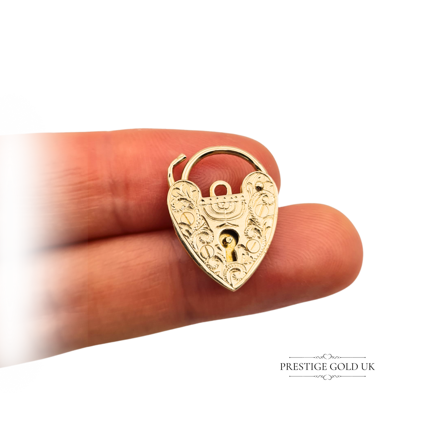 9ct Gold Jewish Menorah Heart Padlock Ornate Engraving, London 1978 Hallmarked