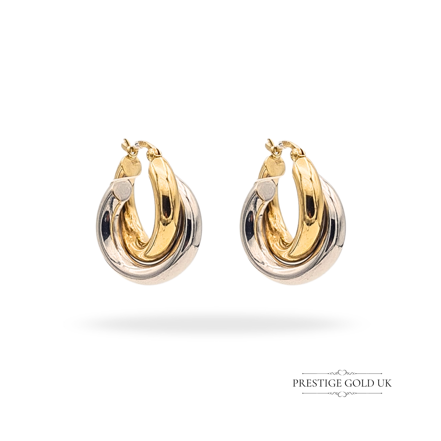 9ct Gold Two Tone Hoop Earrings, Interlocking twist Desing