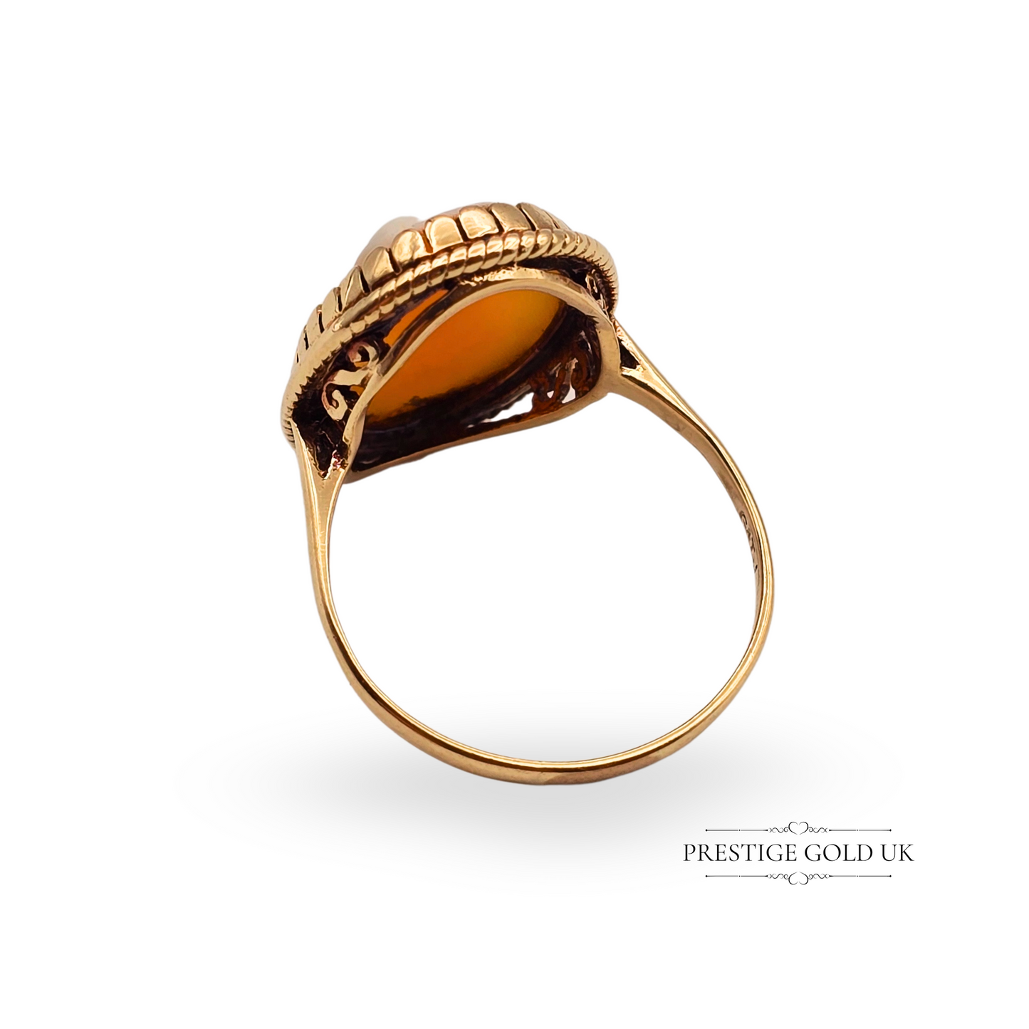 9ct Gold Cameo Ring, 1975 UK T, US 9 1/4, Large Oval Figurine Portrait